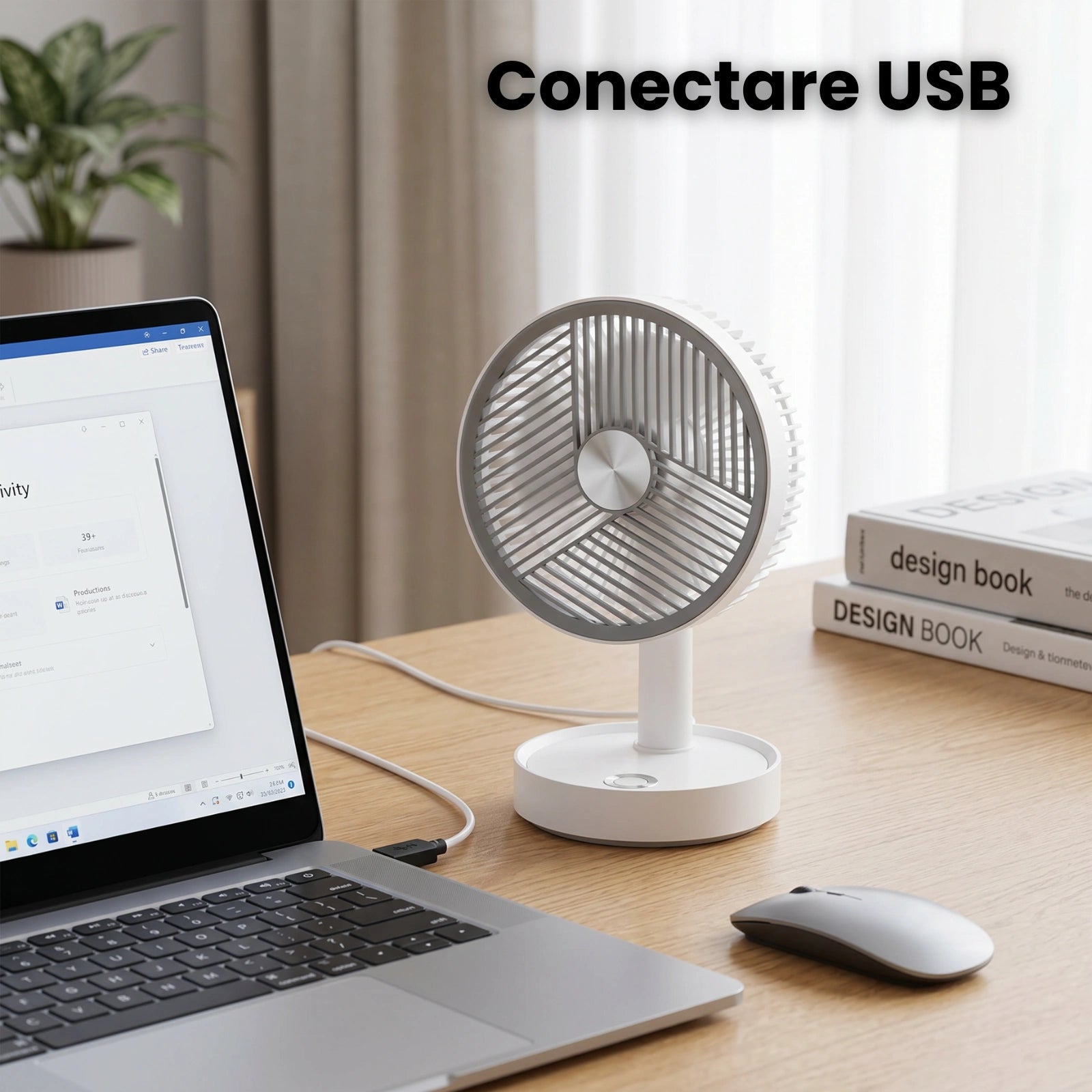 Ventilator USB HASEPE® De Birou 13 cm, Ventilator USB Cu 3 Trepte De Viteza, Ventilator Birou Silentios 4W