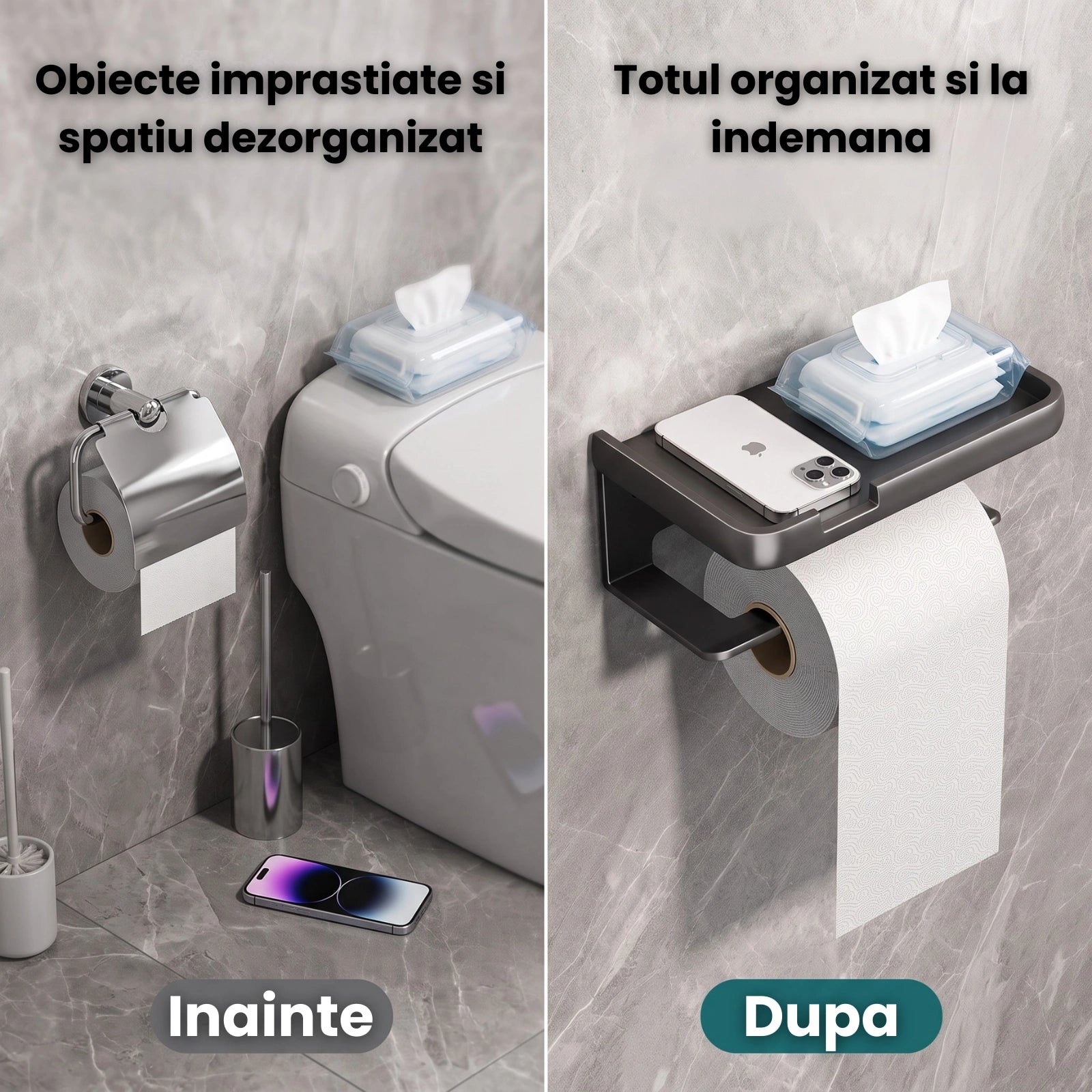 Suport Hartie Igienica HASEPE® Cu Raft Superior, Montaj Prin Lipire Sau Gaurire