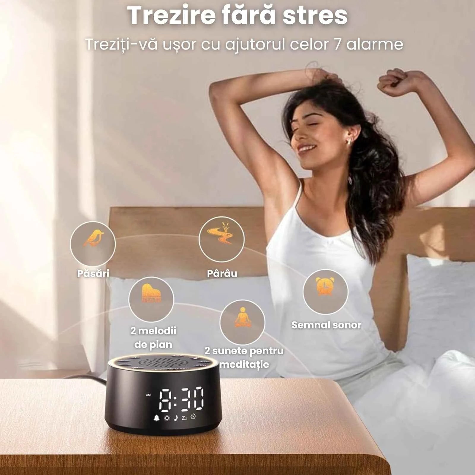 Aparat Sunete Albe HASEPE® Pentru Bebelusi, Aparat White Noise Cu Ceas Si Alarma