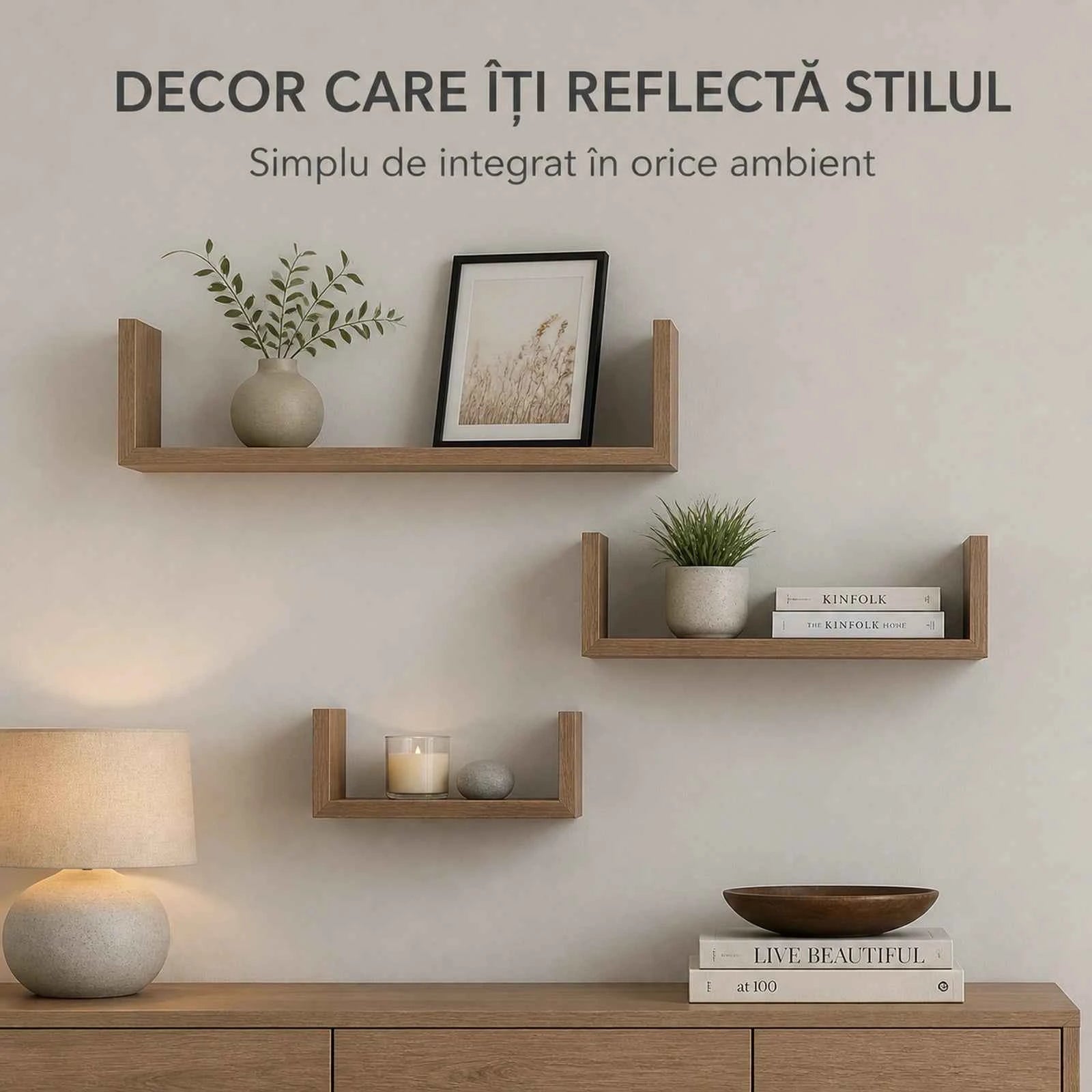 Set 3 Rafturi De Perete HASEPE®, Set 3 Rafturi Suspendate Maro, Rafturi Decorative Cu Suporturi Ascunse