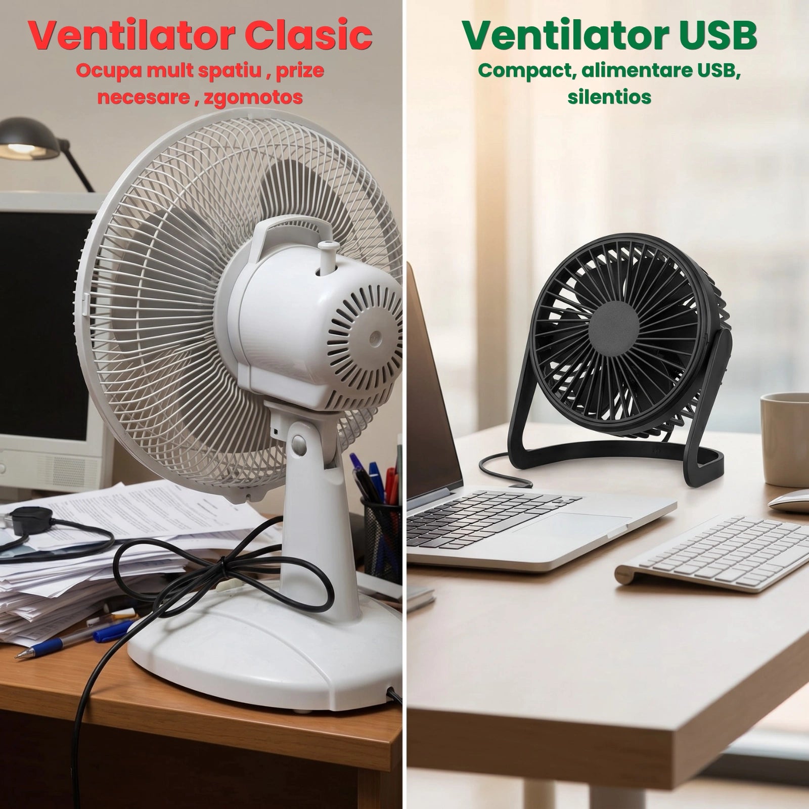 Ventilator De Birou HASEPE® USB Ø14 Cm, Ventilator De Masa Cu Inclinare Reglabila, Ventilator USB Portabil Pentru Birou