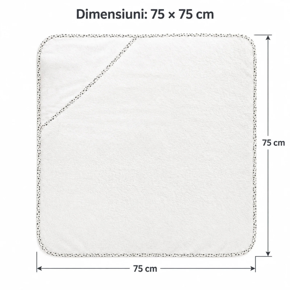Prosop cu Gluga HASEPE®, din Bumbac, Alb cu Stele Gri, 75x75 cm