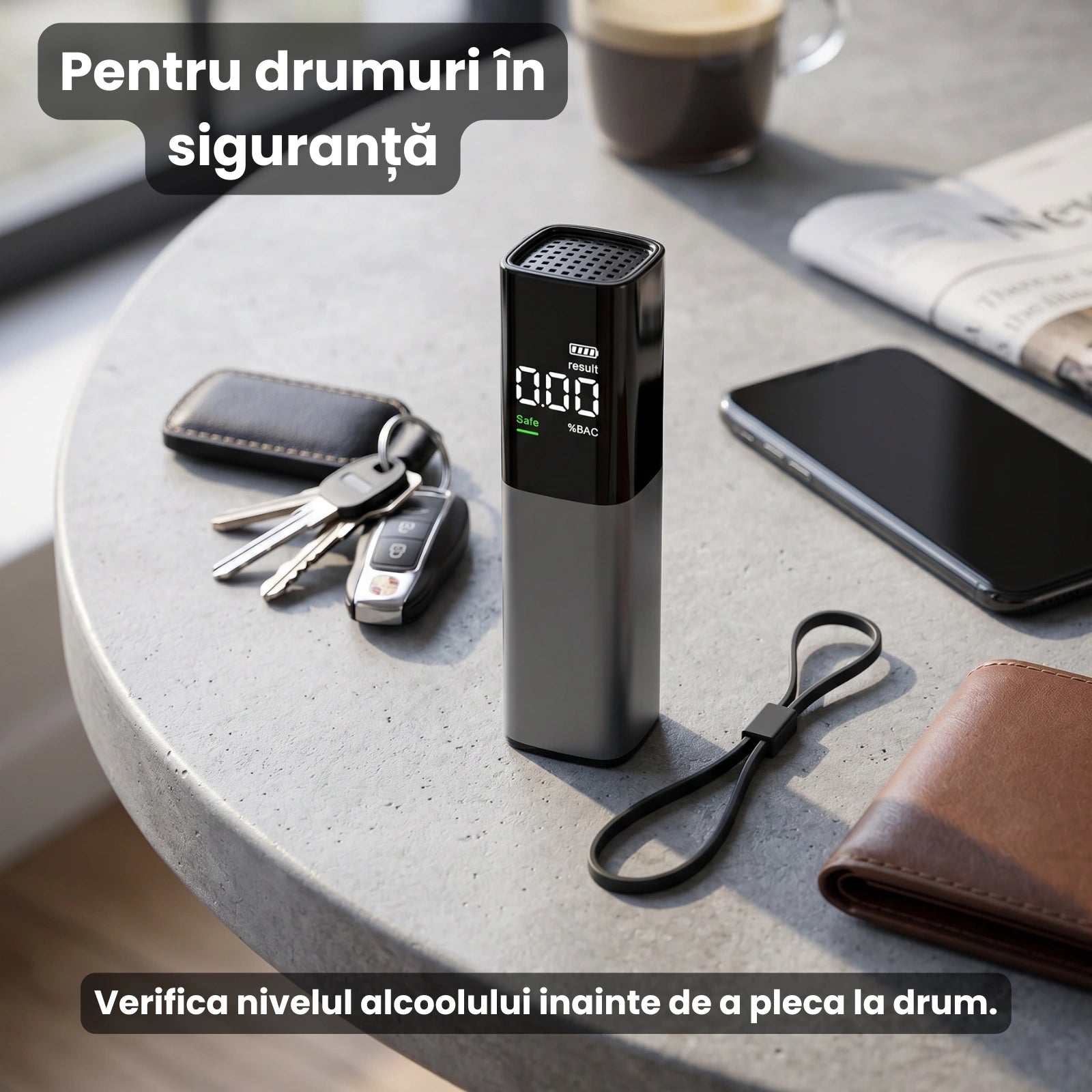 Tester Alcoolemie HASEPE® Digital, Alcooltest Cu Senzor De Precizie, Reincarcabil USB