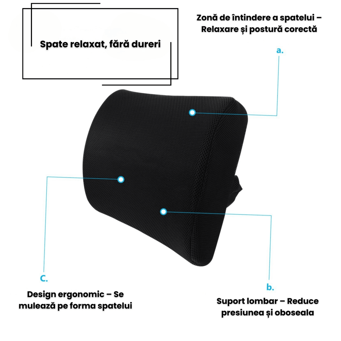 Pernă lombară ortopedică cu spumă memorie HASEPE, suport ergonomic spate, curea reglabila, husă respirabilă, pentru birou, scaun auto și acasă - HASEPE