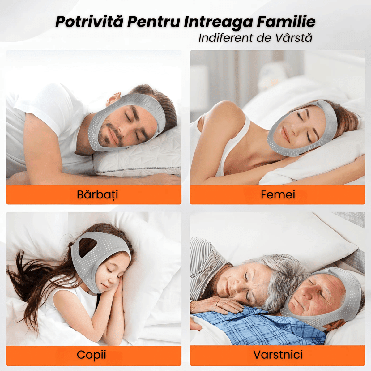 Curea Anti Sforait HASEPE, Suport Maxilar Reglabil, Banda pentru Barba si Barbie, Material Elastic si Respirabil, Marime Universala, Gri - HASEPE