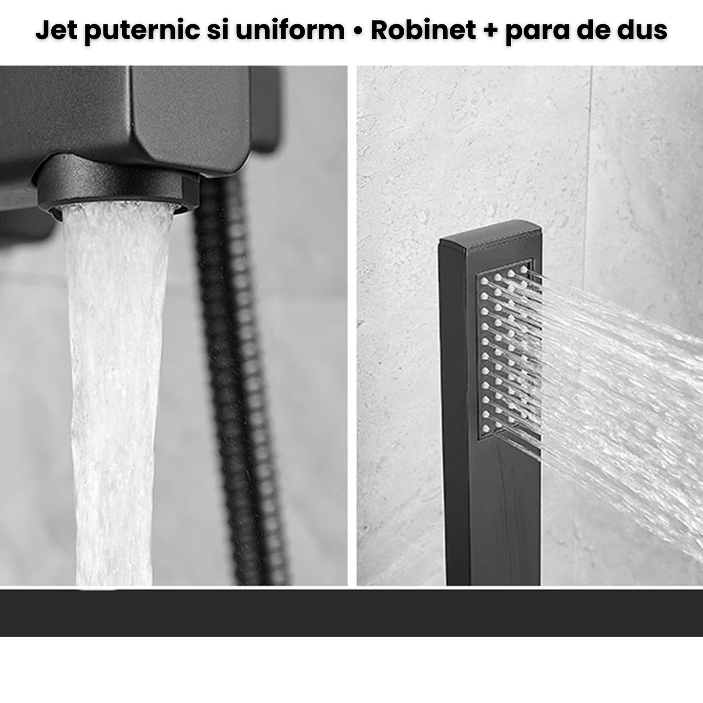 Baterie cada si dus cu montaj in perete HASEPE, cartus ceramic, set de dus si pipa cu comutator, rezistenta la coroziune si uzura, negru - HASEPE
