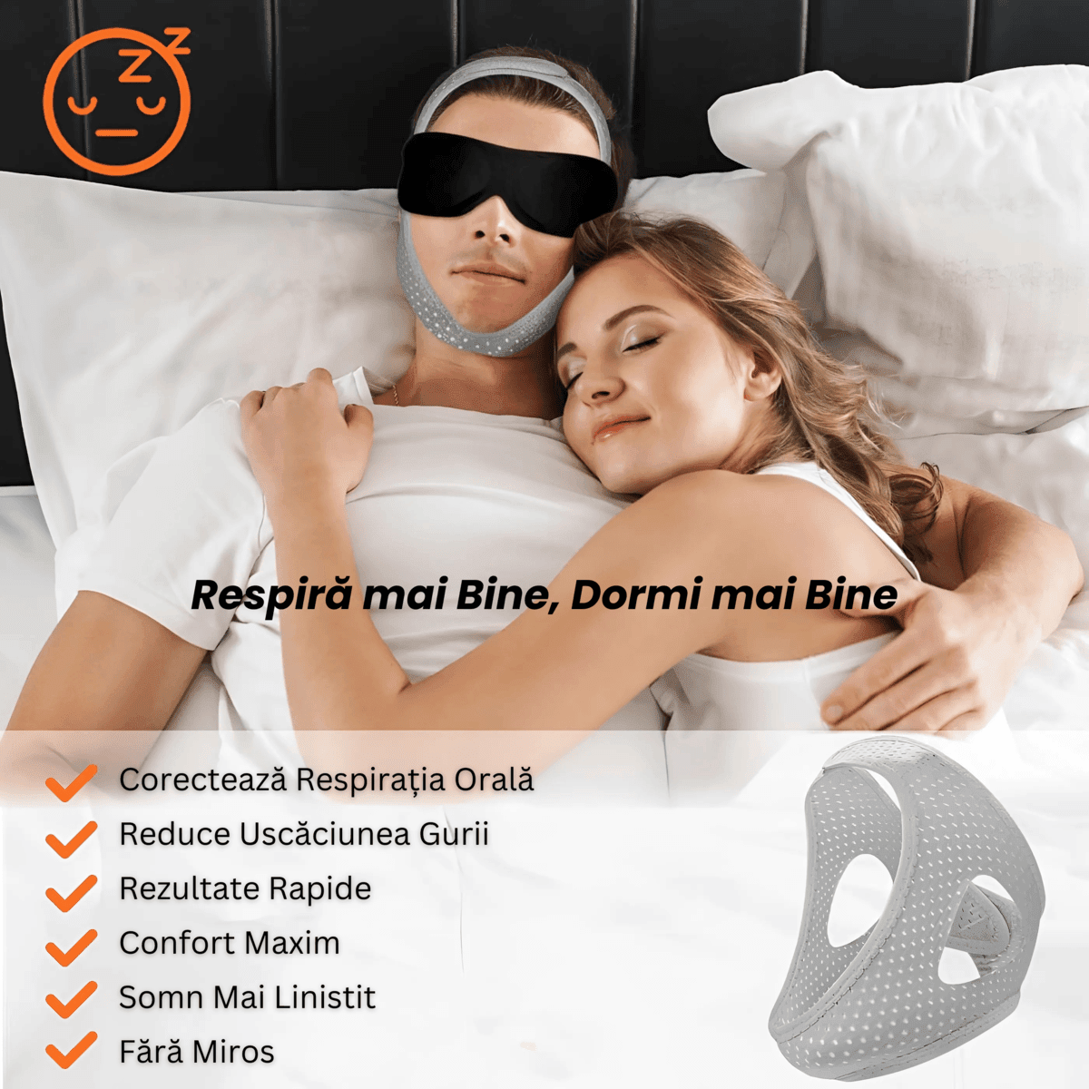 Curea Anti Sforait HASEPE, Suport Maxilar Reglabil, Banda pentru Barba si Barbie, Material Elastic si Respirabil, Marime Universala, Gri - HASEPE