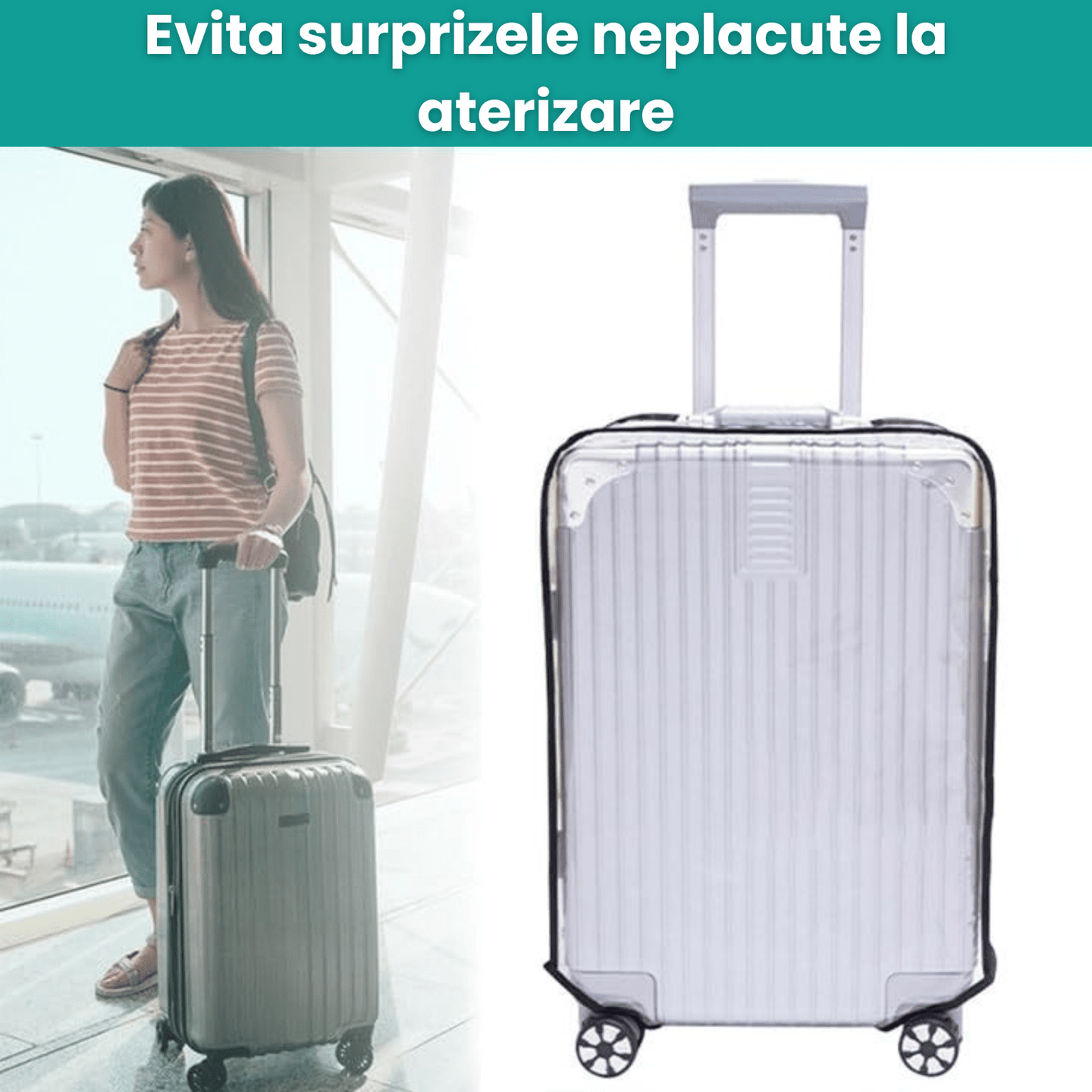 Husa Troler HASEPE, Protectie Valiza, Marimea M, 45x26x66 cm, Transparenta - HASEPE