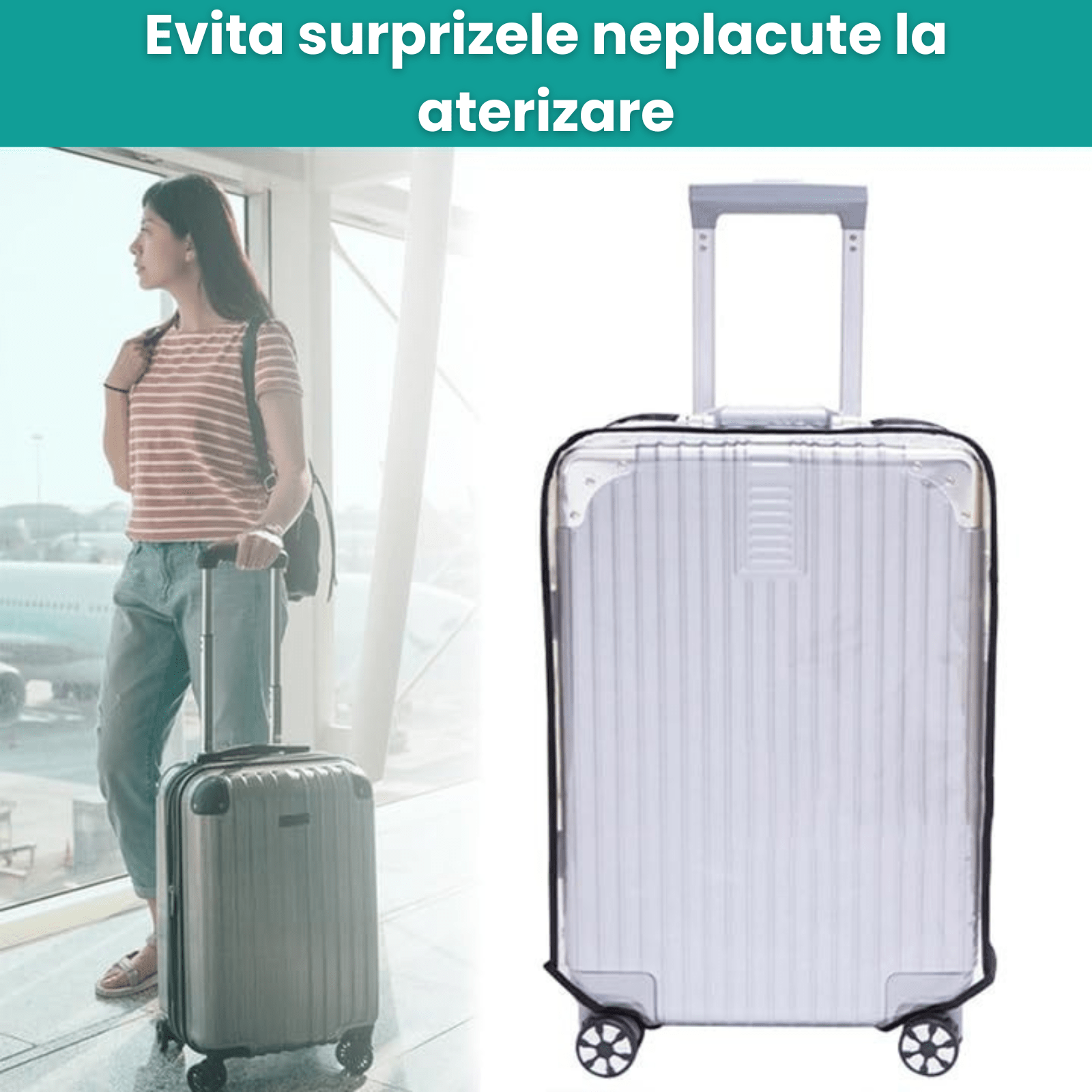 Husa Troler HASEPE, Protectie Valiza, Marimea M, 45x26x66 cm, Transparenta - HASEPE