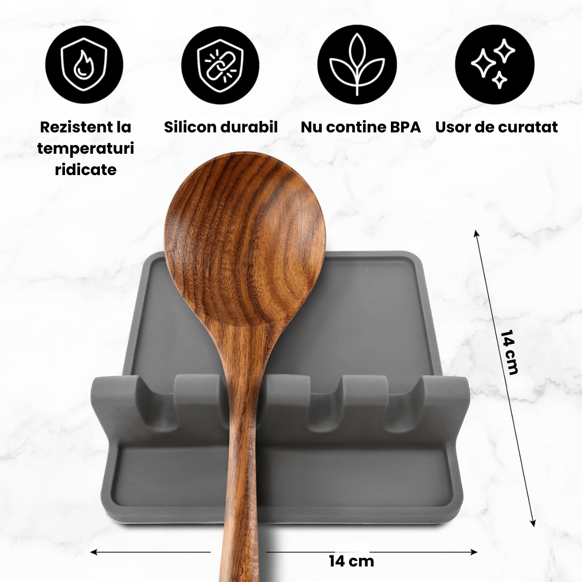 Suport Ustensile Bucatarie HASEPE Din Silicon Cu 4 Compartimente, Suport Lingura Silicon Pentru Gatit Curat, Organizator Tacamuri Pentru Blat, Rezistent La Caldura, Baza Anti - Alunecare, Design Modern - HASEPE