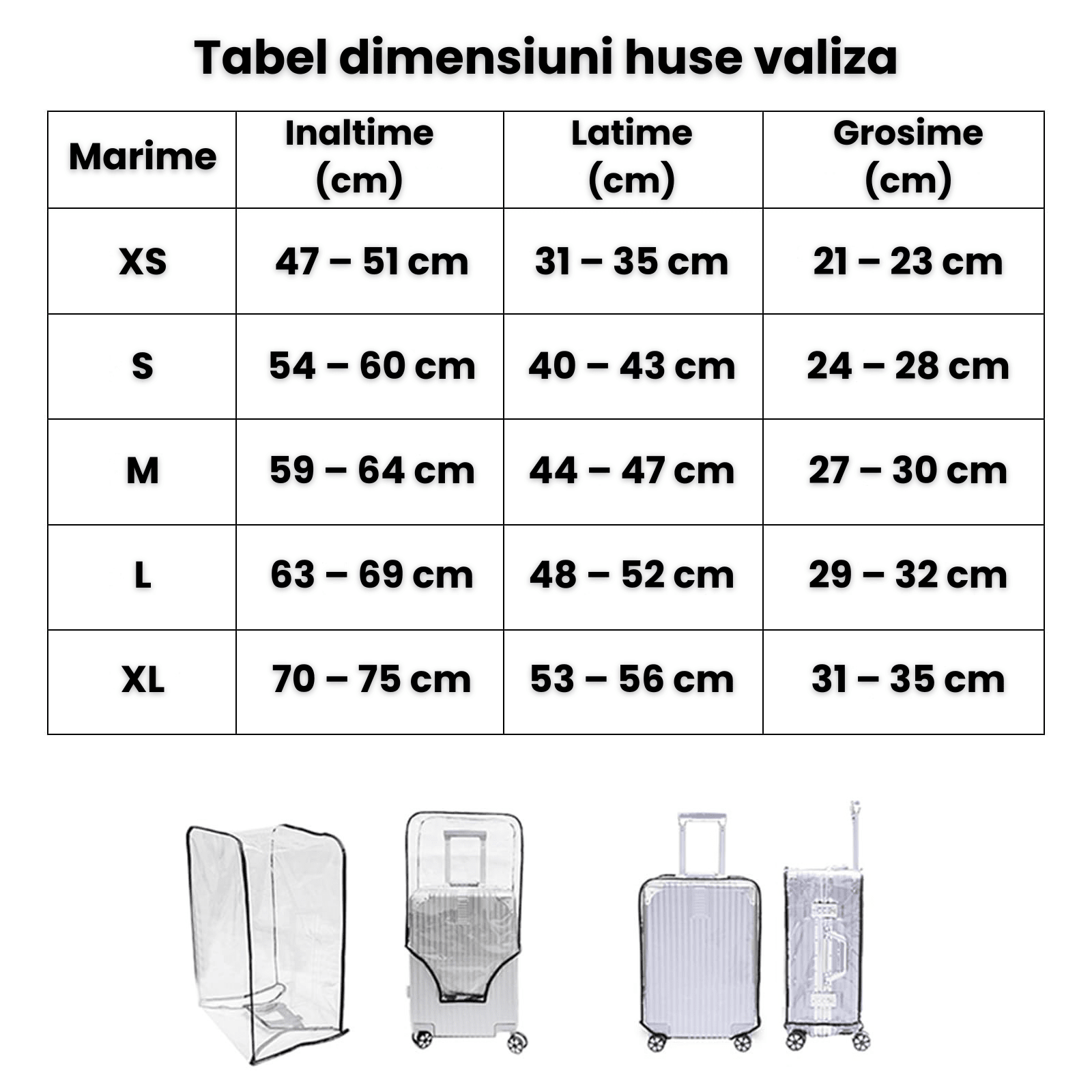Husa Troler HASEPE, Protectie Valiza, Marimea M, 45x26x66 cm, Transparenta - HASEPE