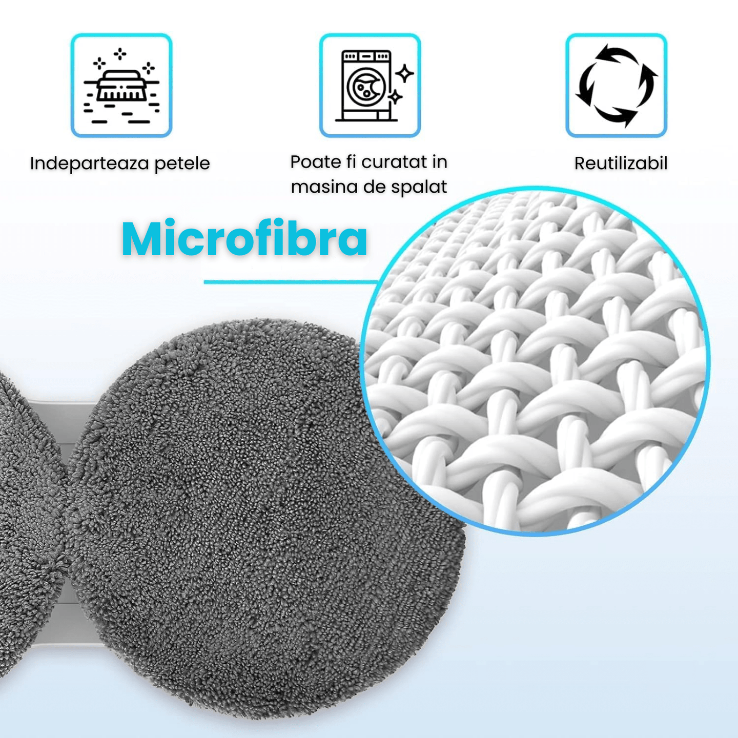 Set 8 lavete microfibra pentru robot curatare geamuri, compatibile 14 cm, lavabile si reutilizabile, set tampoane schimb pentru stergere eficienta - HASEPE
