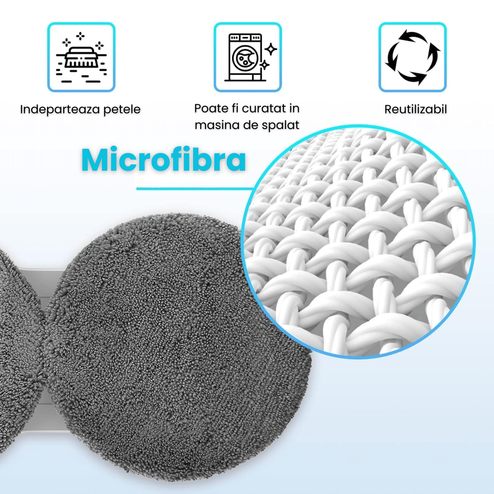 Set 8 lavete microfibra pentru robot curatare geamuri, compatibile 14 cm, lavabile si reutilizabile, set tampoane schimb pentru stergere eficienta - HASEPE