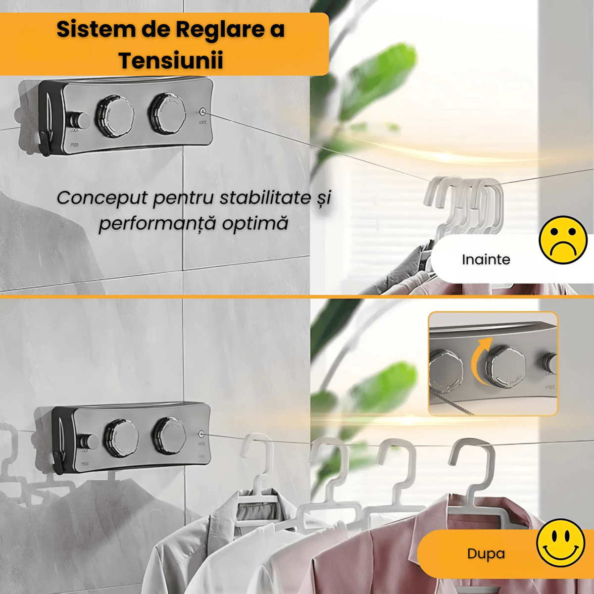 Uscator rufe retractabil HASEPE, montaj pe perete, sarme otel inoxidabil 5,1 m, capacitate 20 kg, rezistent interior exterior, compact pliabil, Gri - HASEPE