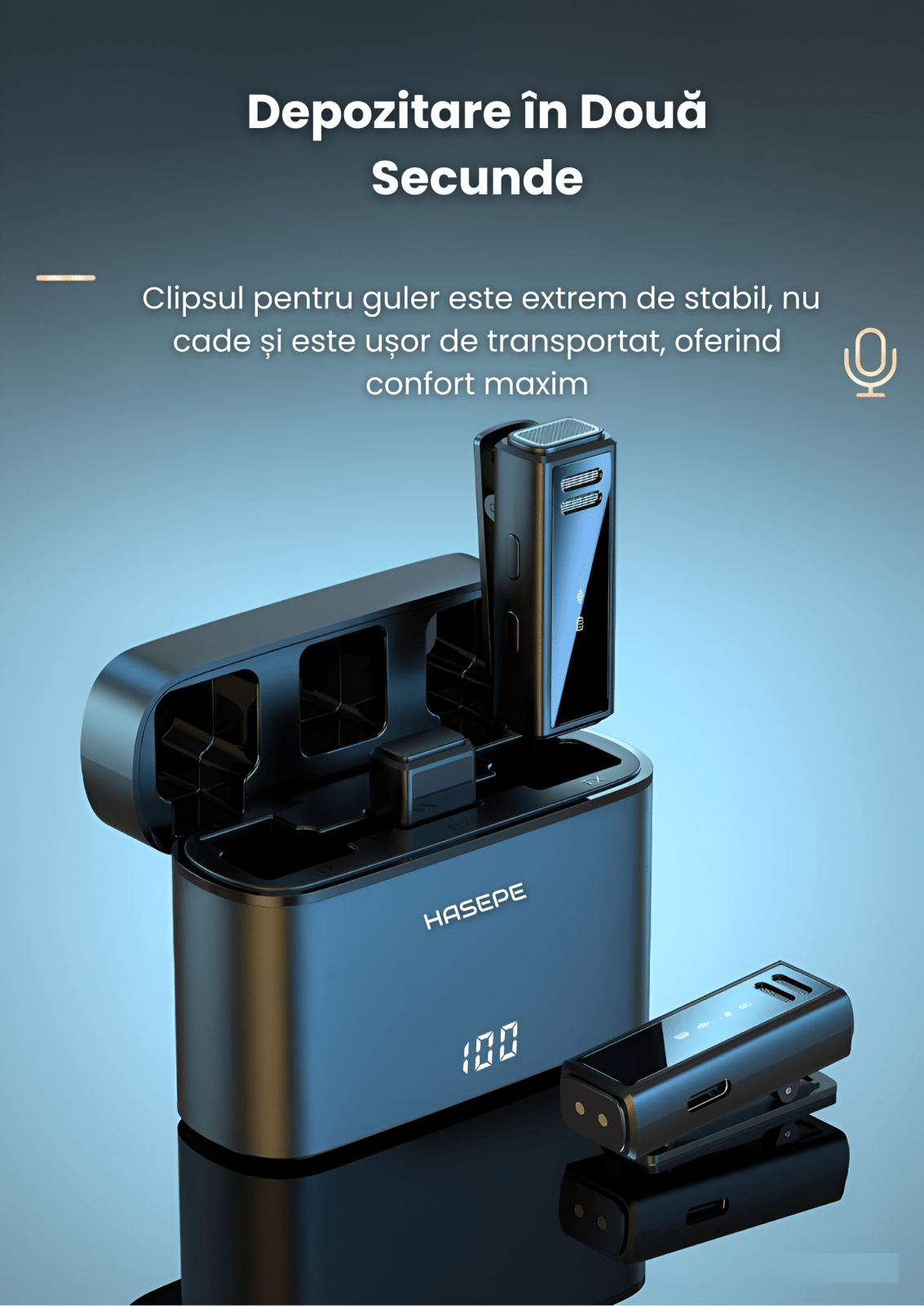 Set 2 Microfoane Lavaliera Wireless Profesionale HASEPE, Reducere Zgomot DSP, Compatibile iPhone, Android, Laptop, Tableta, 2.4G Stabil, Reincarcabile, Ideale pentru Vlog, Live, Podcast - HASEPE