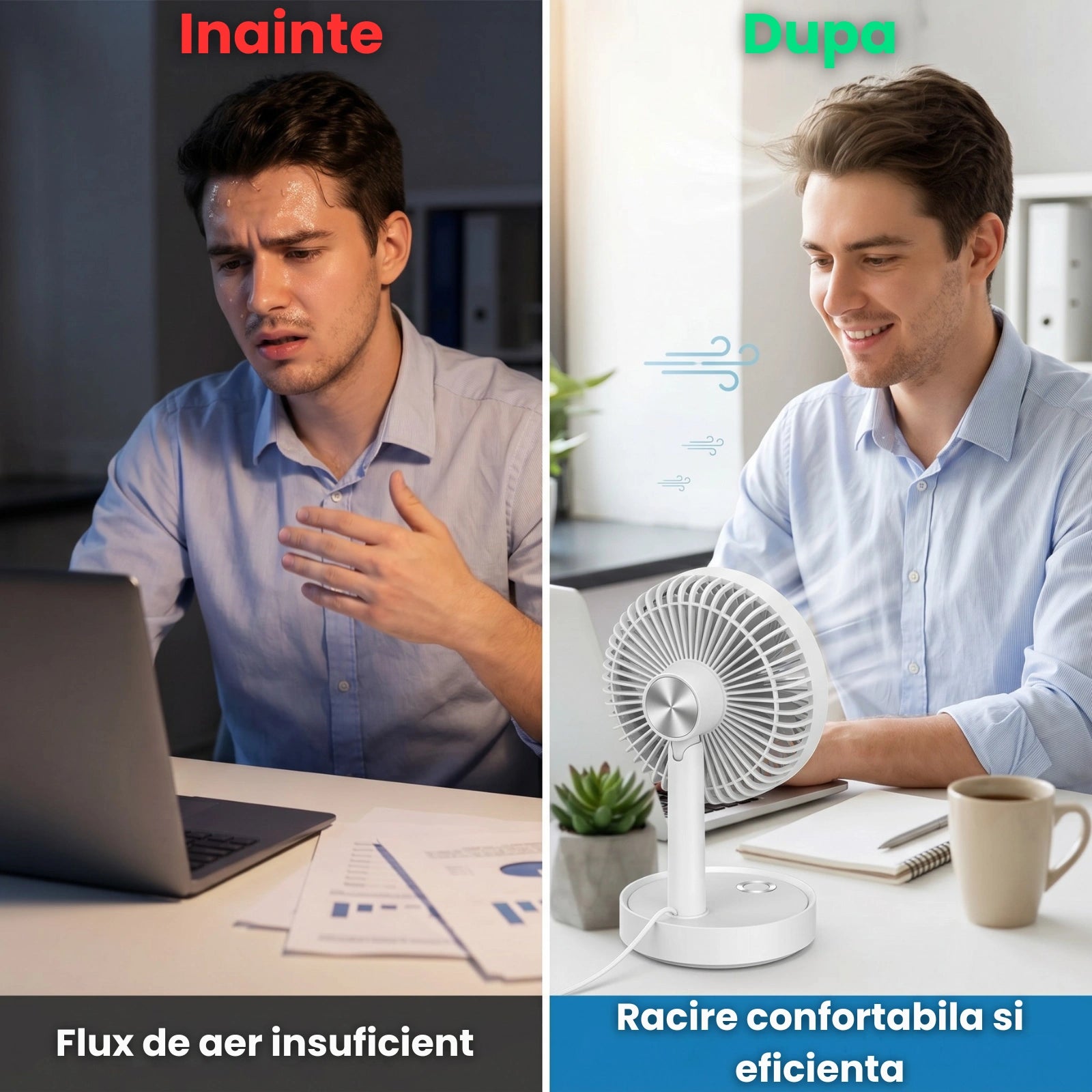 Ventilator USB HASEPE® De Birou 13 cm, Ventilator USB Cu 3 Trepte De Viteza, Ventilator Birou Silentios 4W