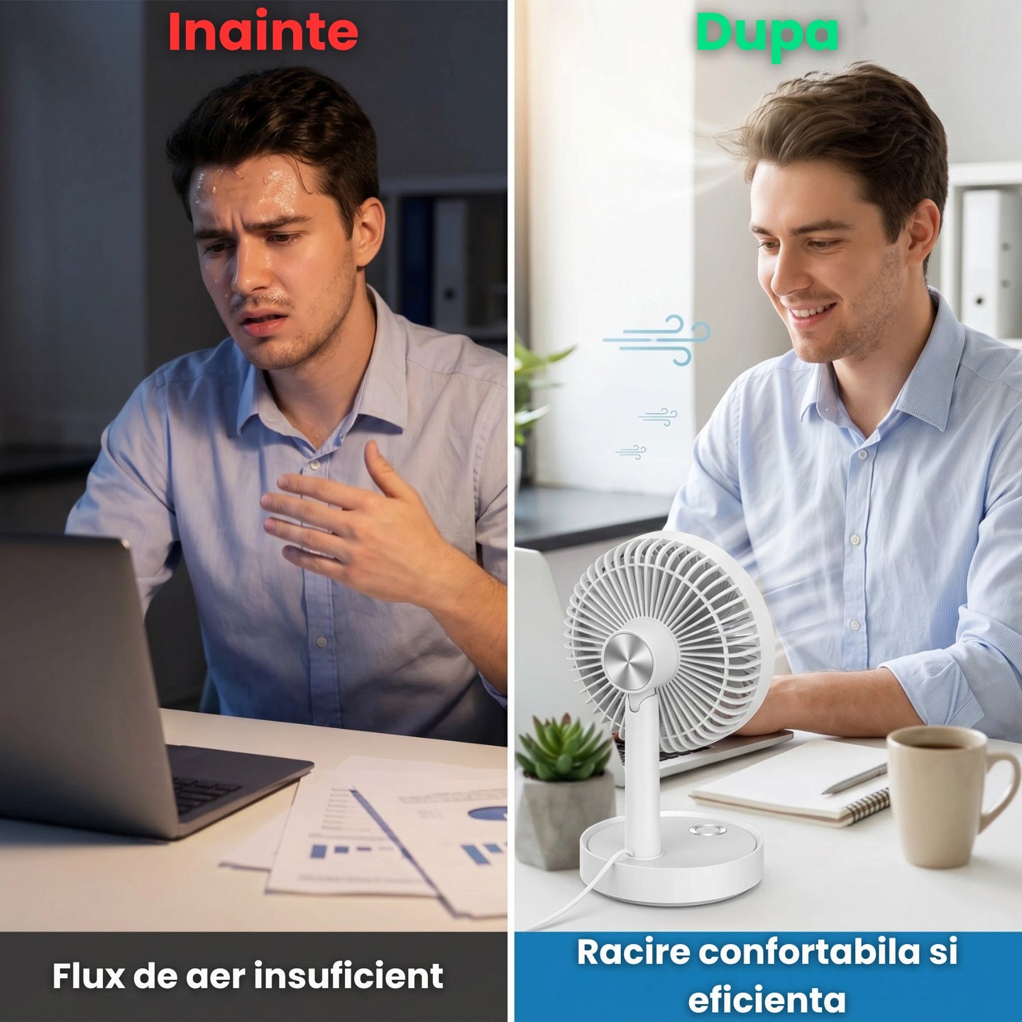 Ventilator USB HASEPE® De Birou 13 cm, Ventilator USB Cu 3 Trepte De Viteza, Ventilator Birou Silentios 4W