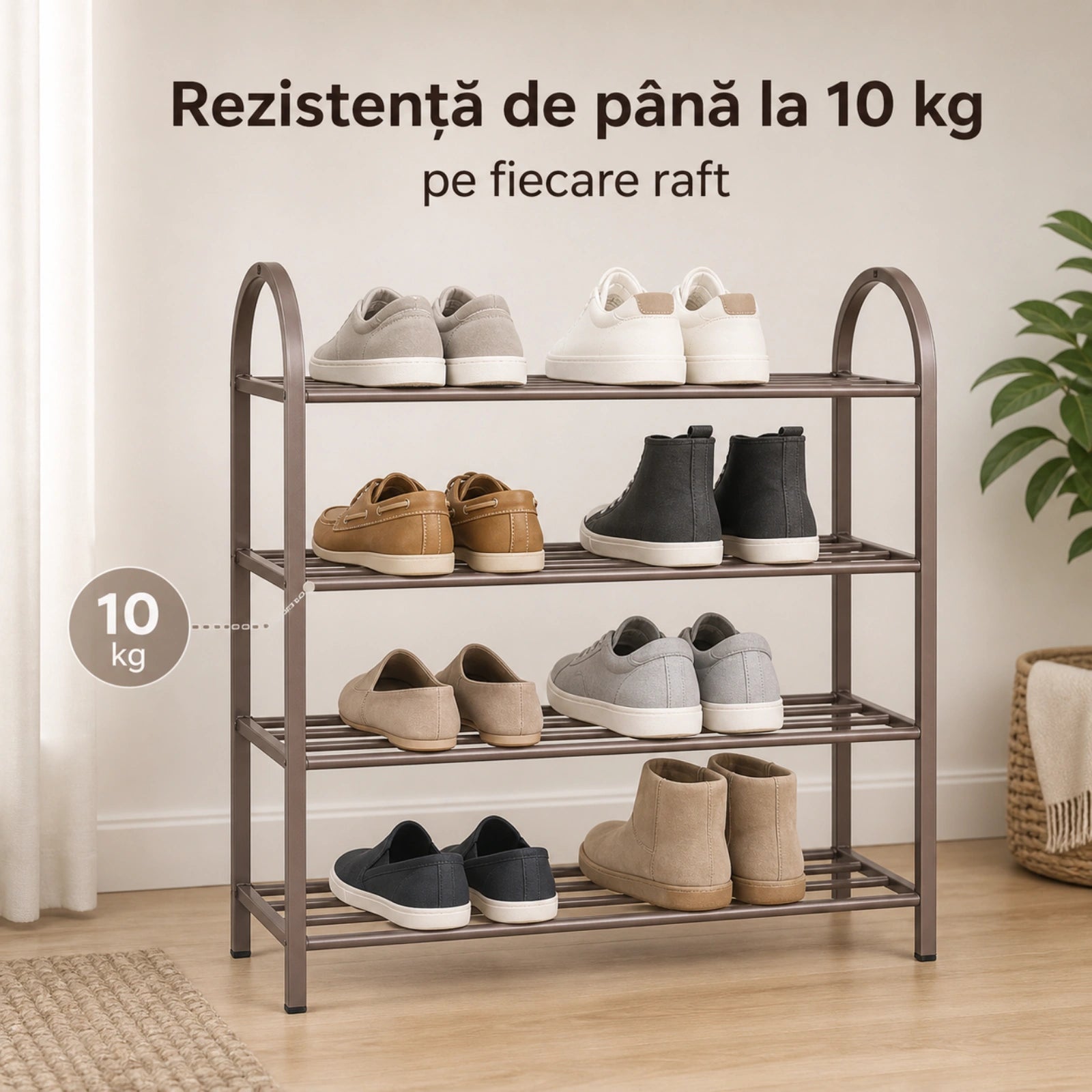 Dulap Pantofi HASEPE® Cu 4 Rafturi Metalice, Organizator Pantofi 61x28x64cm