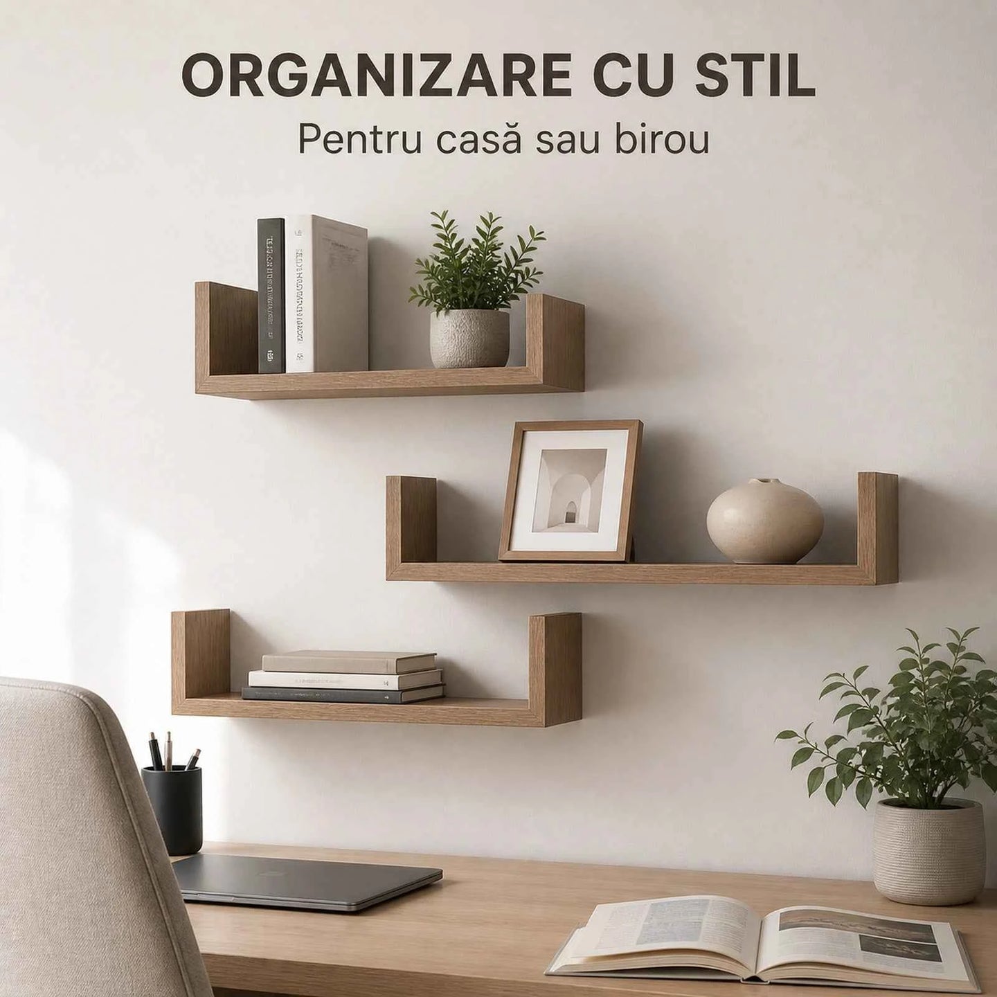 Set 3 Rafturi De Perete HASEPE®, Set 3 Rafturi Suspendate Maro, Rafturi Decorative Cu Suporturi Ascunse