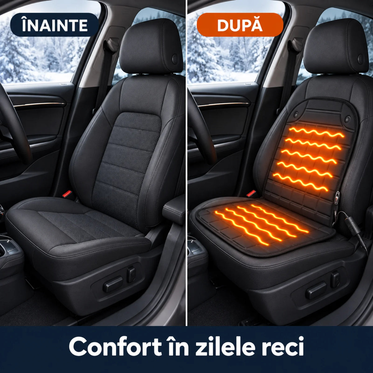 Husa Scaun Auto cu Incalzire HASEPE® 12V, Alimentare la Bricheta Auto, 47x96 cm, Negru