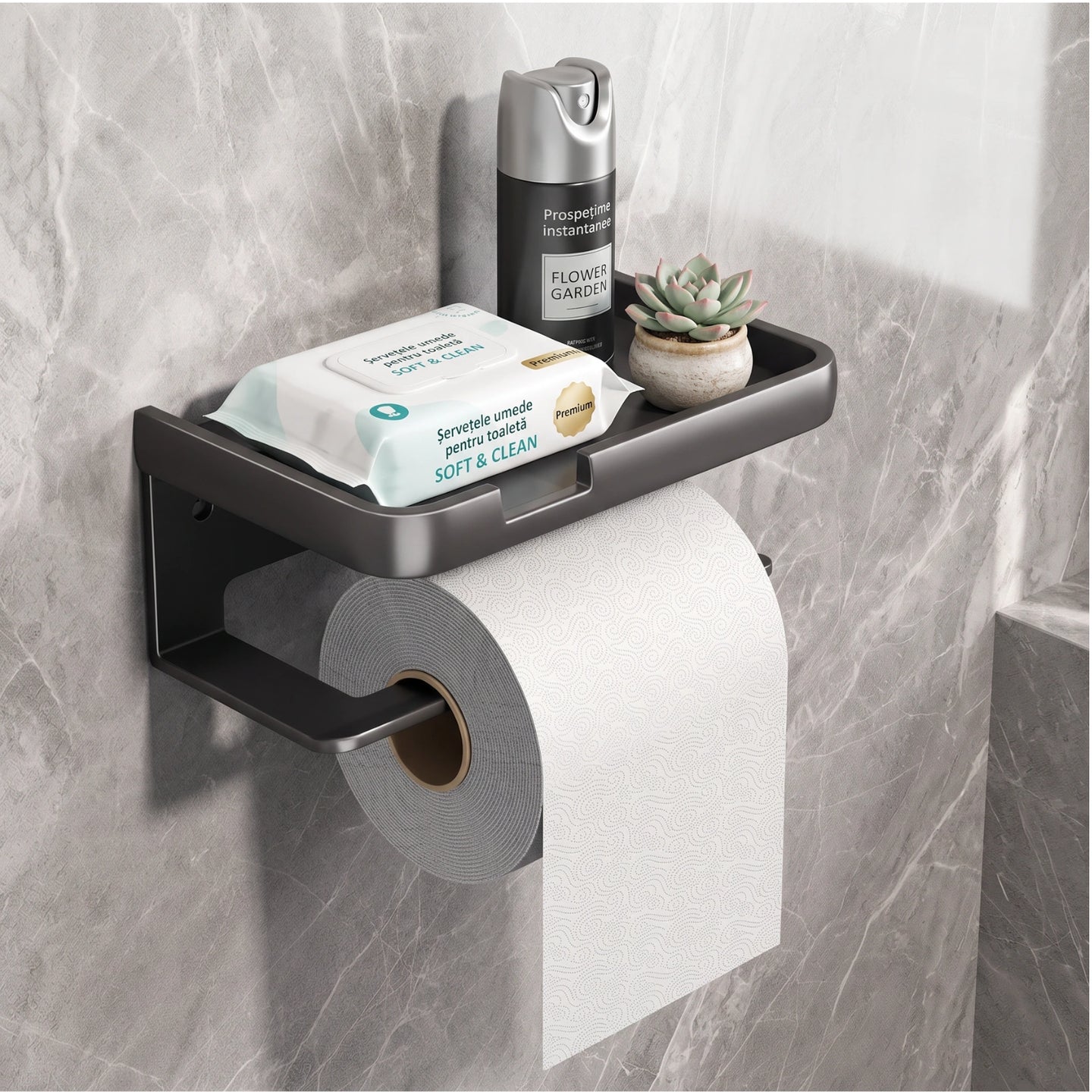 Suport Hartie Igienica HASEPE® Cu Raft Superior, Montaj Prin Lipire Sau Gaurire