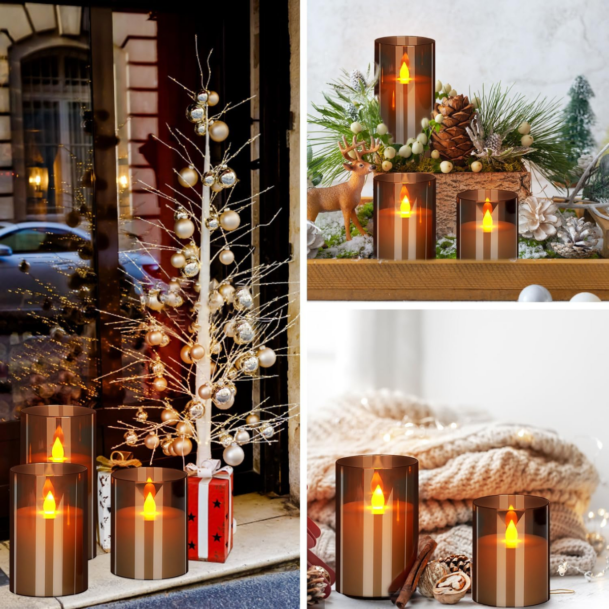 Set 3 Lumanari Led HASEPE Decorative Din Sticla Fumurie, Lumanari Decorative Cu Telecomanda Si Timer, Lumanare Electrica Cu Lumina Calda, Lumanari Led Pentru Decor Casa Evenimente Sarbatori - HASEPE