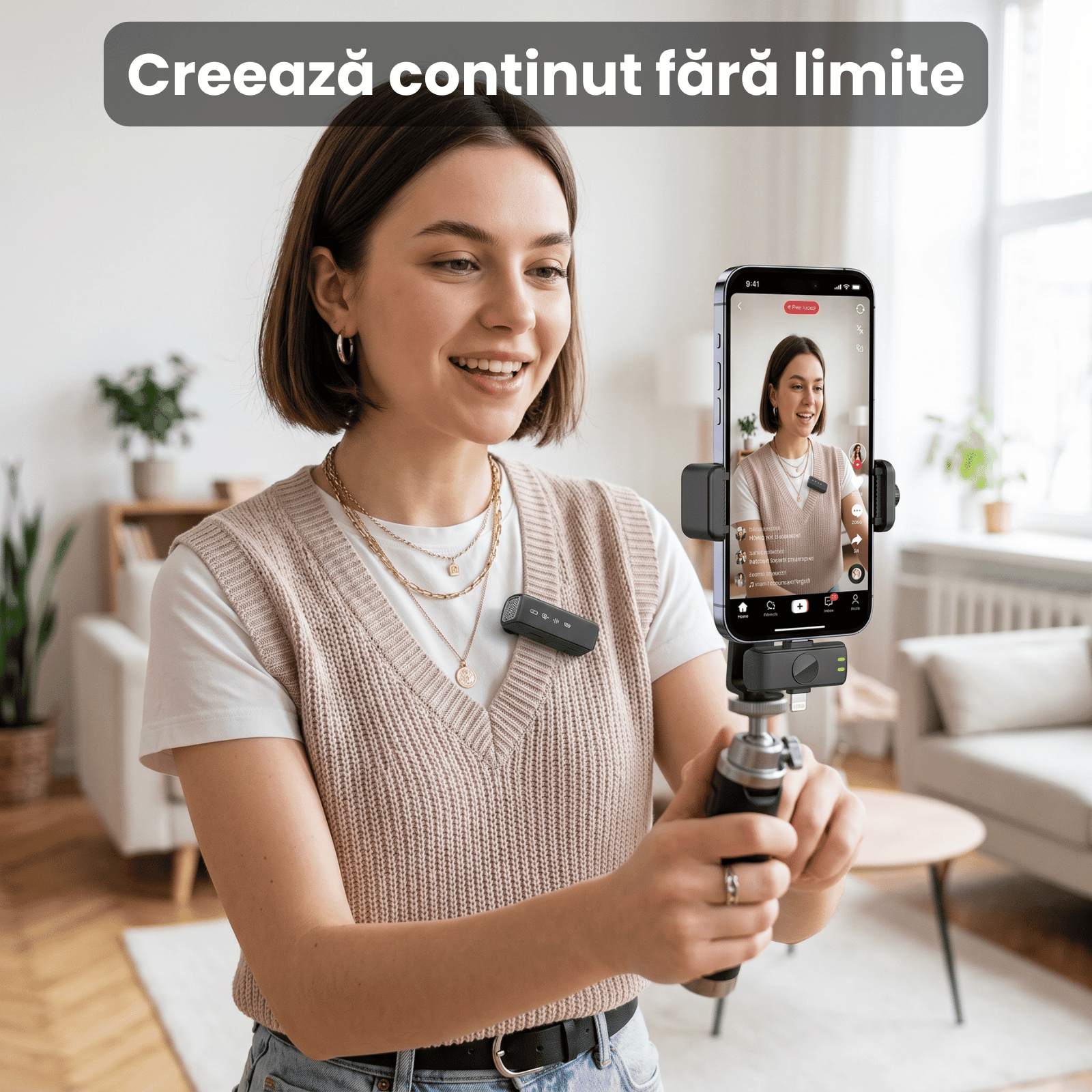 Set 2 Microfoane Lavaliera Wireless HASEPE®, Microfon Lavaliera Dual Lightning USB - C, Lavaliera Wireless Cu Reducere Zgomot CVC, 2.4G, Baterie 600mAh, Pentru Vlogging, Streaming, Interviuri, Compatib - HASEPE
