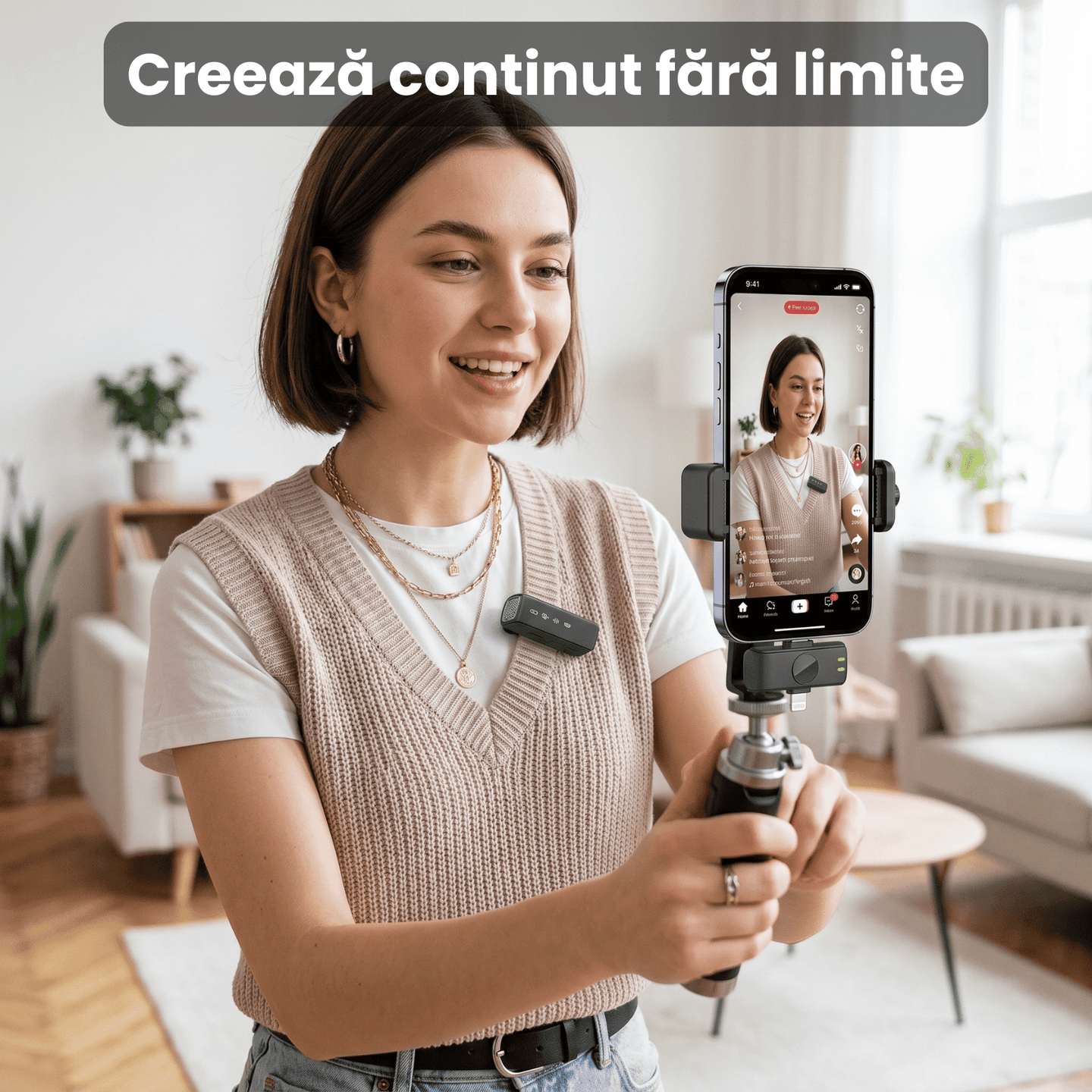 Set 2 Microfoane Lavaliera Wireless HASEPE®, Microfon Lavaliera Dual Lightning USB - C, Lavaliera Wireless Cu Reducere Zgomot CVC, 2.4G, Baterie 600mAh, Pentru Vlogging, Streaming, Interviuri, Compatib - HASEPE