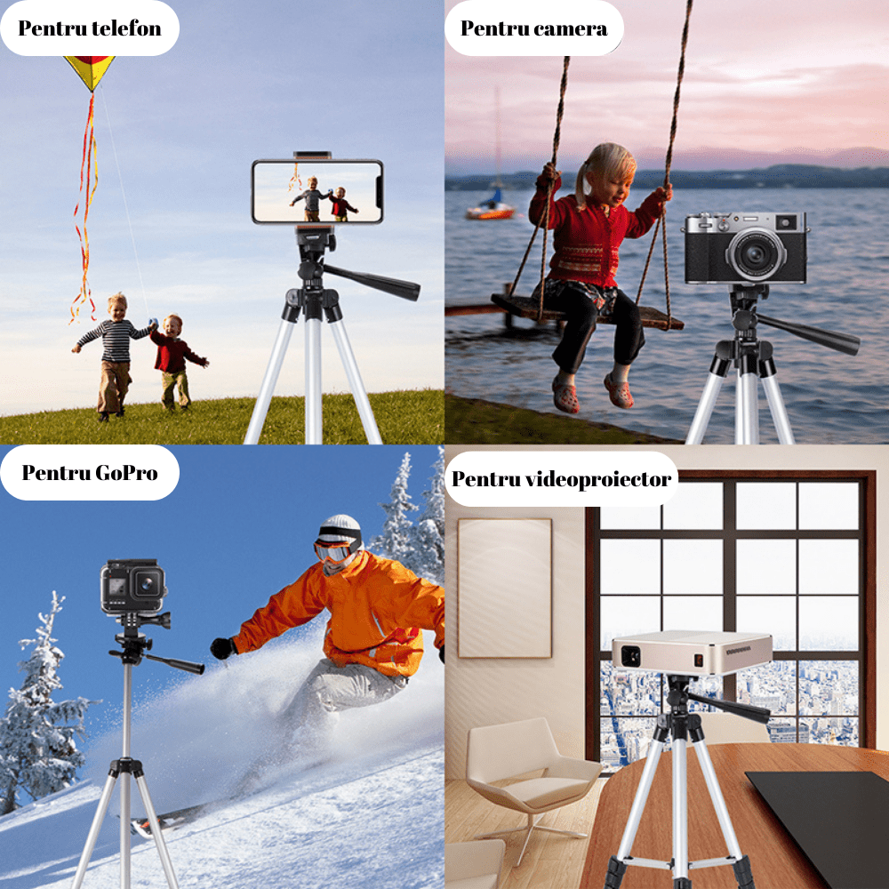 Trepied Foto Aluminiu Profesional HASEPE, cu Rotire 360 Grade si Inclinare 90 de Grade, Inaltime Ajustabila 35 - 102 cm, Nivela Inclusa, Usor de Utilizat pentru Camera, Telefon Mobil, Videoproiector, Ni - HASEPE