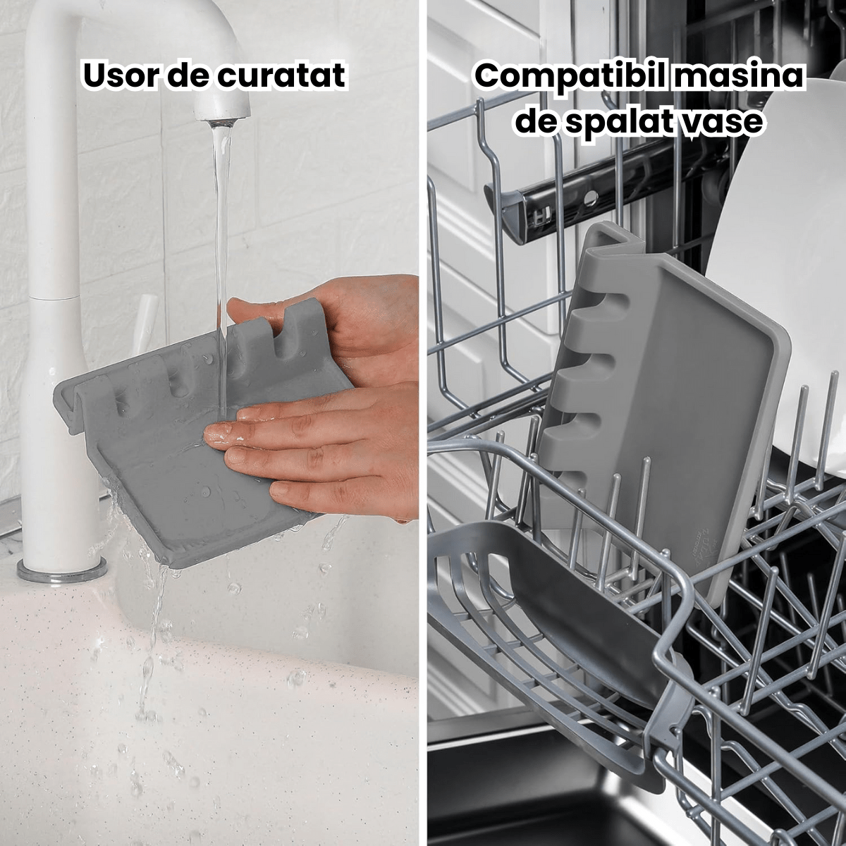 Suport Ustensile Bucatarie HASEPE Din Silicon Cu 4 Compartimente, Suport Lingura Silicon Pentru Gatit Curat, Organizator Tacamuri Pentru Blat, Rezistent La Caldura, Baza Anti - Alunecare, Design Modern - HASEPE