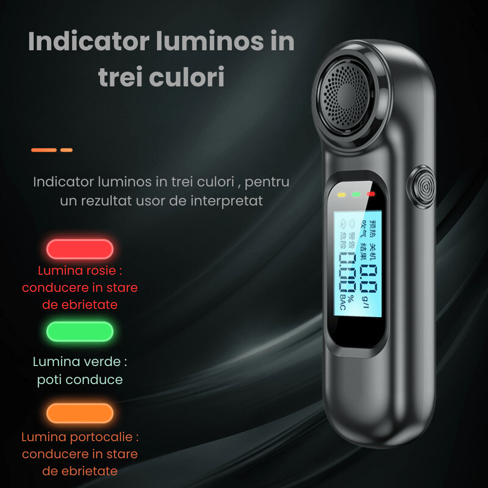 Etilotest Profesional HASEPE, Fara Contact, Alcoolmetru Digital, Calibrare Automata, Acuratete +/ - 0,01% BAC, LCD Color, USB - C, 300 Testari, Negru Mat - HASEPE