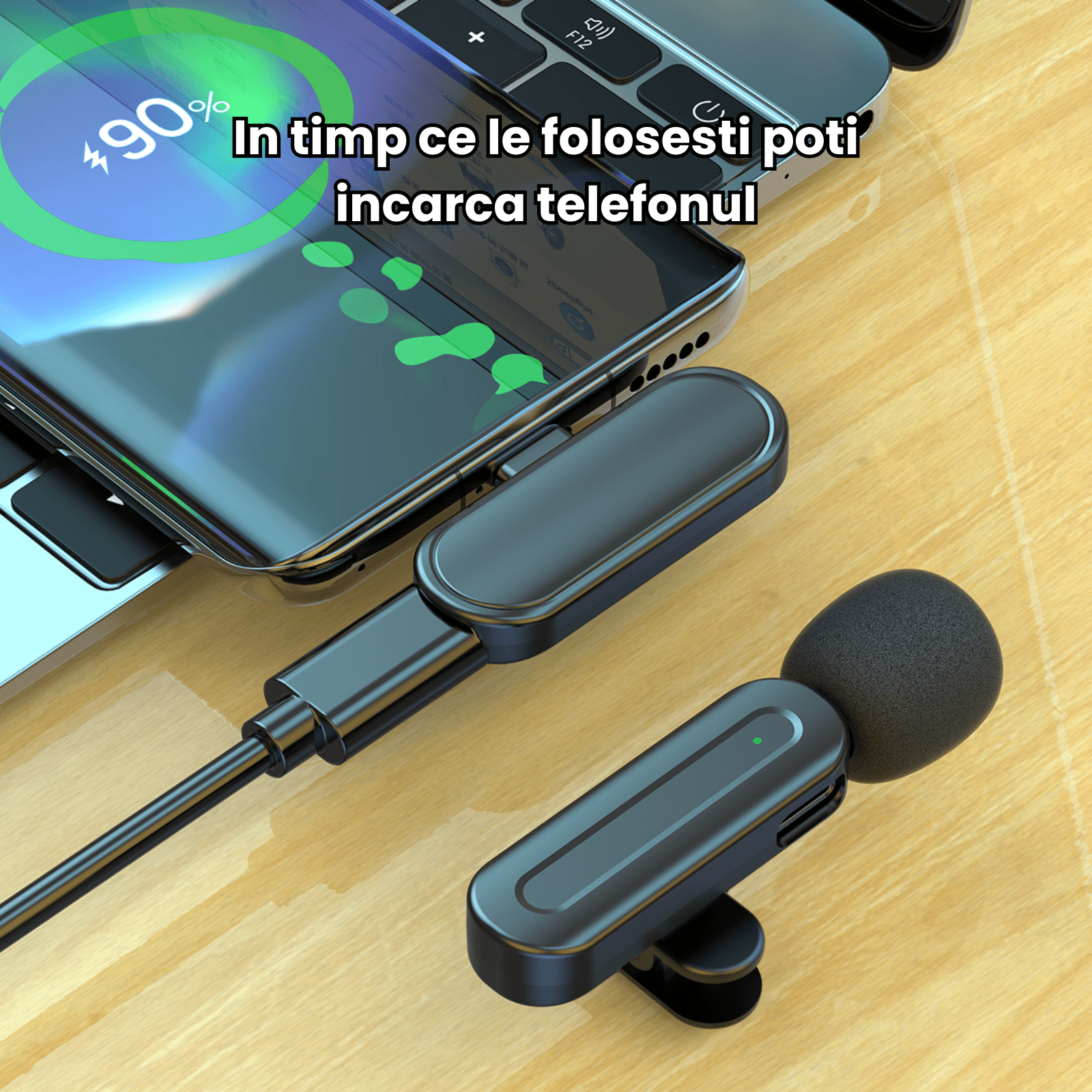 Microfon Lavaliera HASEPE Wireless 2.4G Auto Connect, Microfon Lavaliera Pentru Telefon, Streaming Live Si Interviuri, Microfon Wireless Lavaliera Cu Reducere Zgomot, Microfon Lavaliera Omnidirectiona - HASEPE