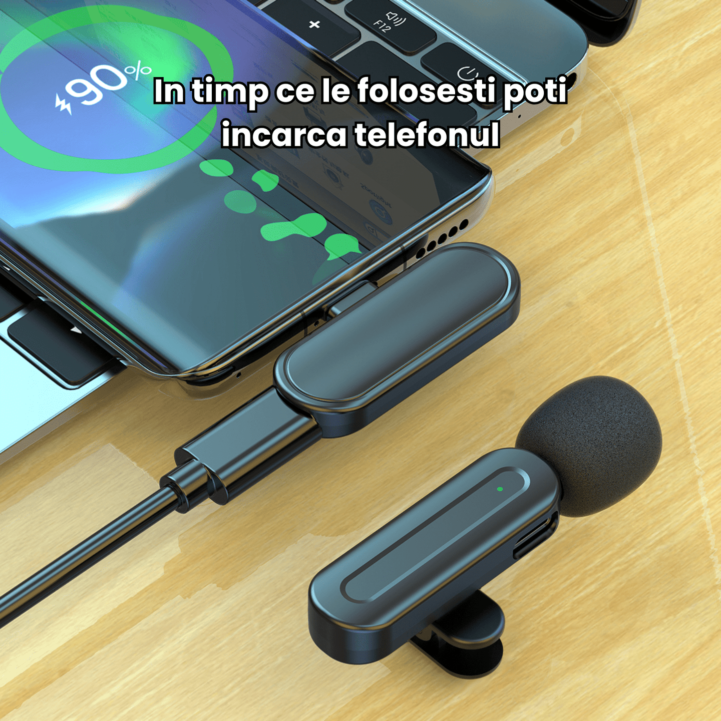 Microfon Lavaliera HASEPE Wireless 2.4G Auto Connect, Microfon Lavaliera Pentru Telefon, Streaming Live Si Interviuri, Microfon Wireless Lavaliera Cu Reducere Zgomot, Microfon Lavaliera Omnidirectiona - HASEPE