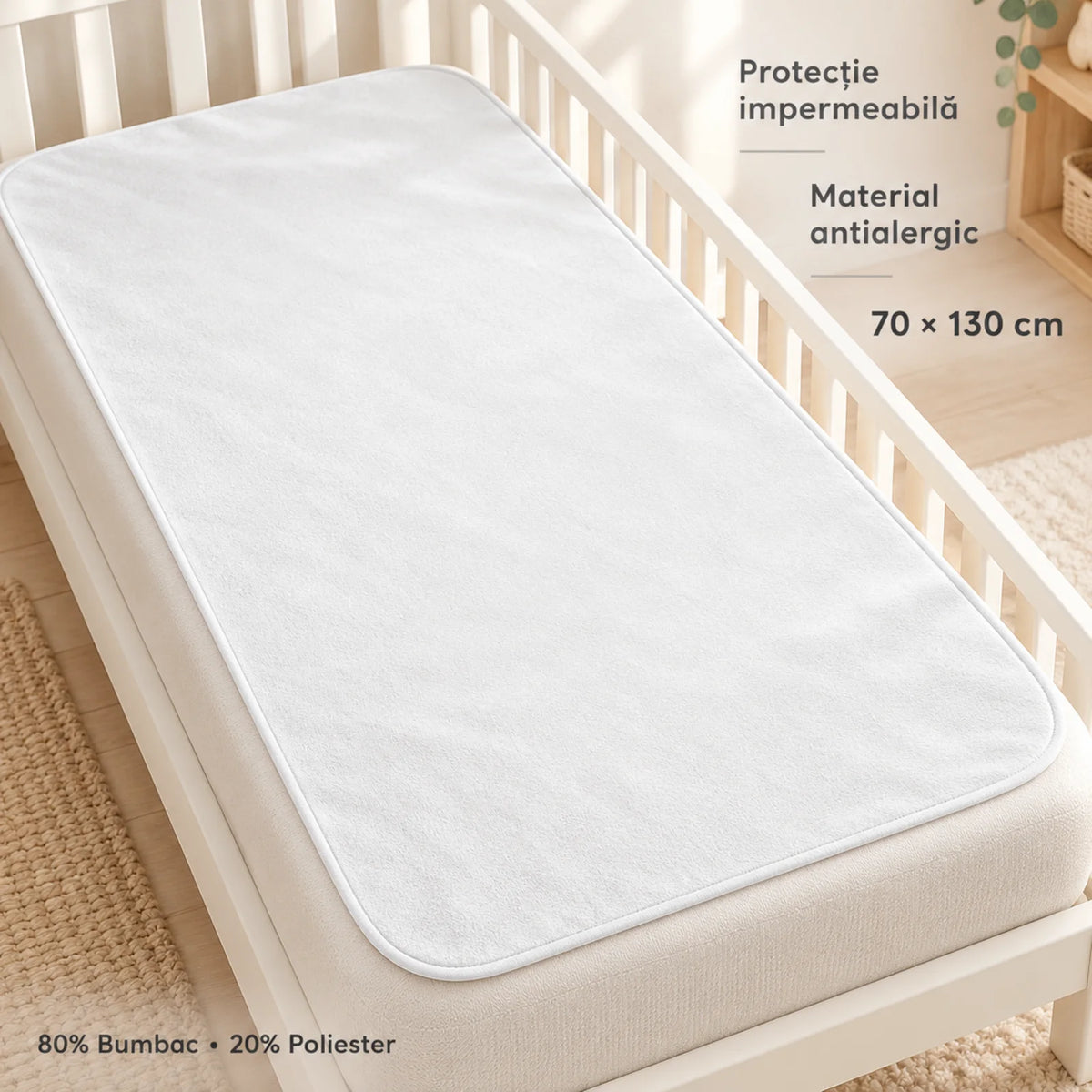 Protectie Saltea Hasepe® pentru Patut, 70x130 cm, Cearceaf Impermeabil Alb