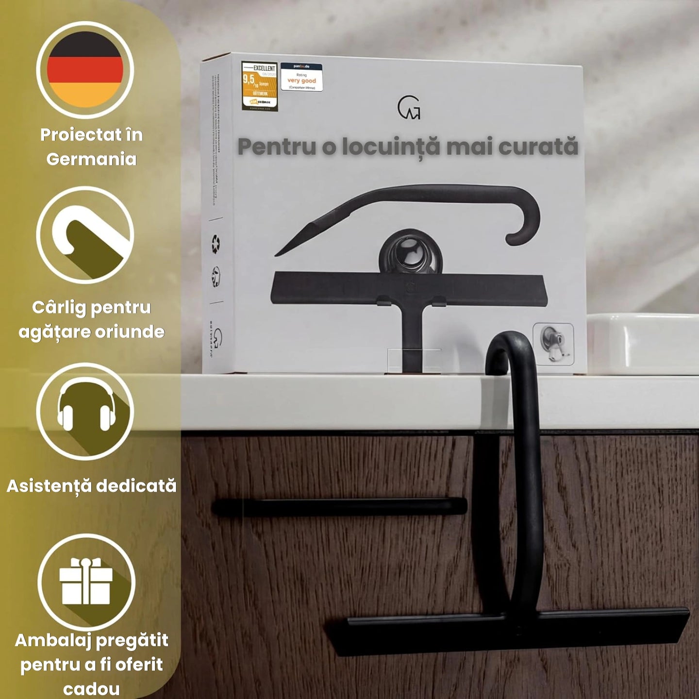 Stergator Geam HASEPE® Din Silicon, Racleta Geam Pentru Cabina Dus, Oglinzi, Faianta Si Ferestre