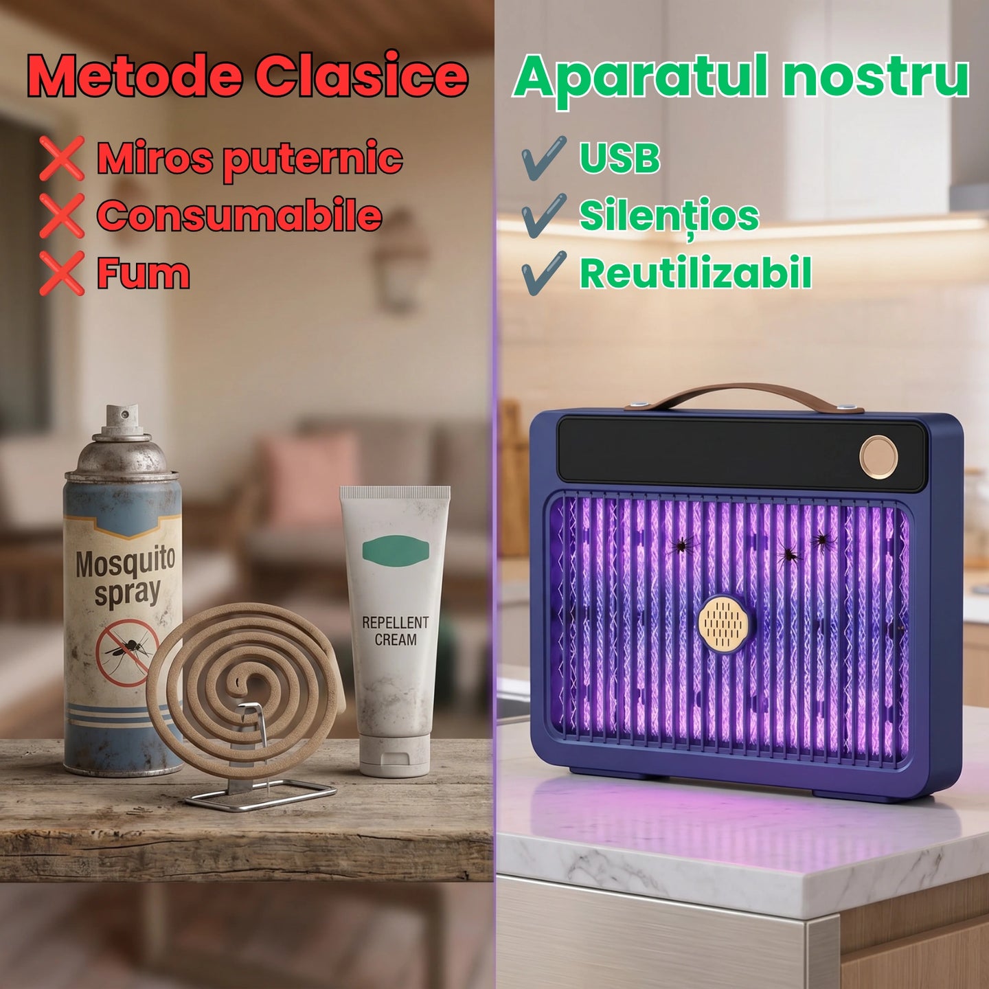 Aparat Anti Insecte HASEPE® 5W, Lampa Anti Tantari Cu Alimentare USB, Aparat Anti Insecte Electric Portabil