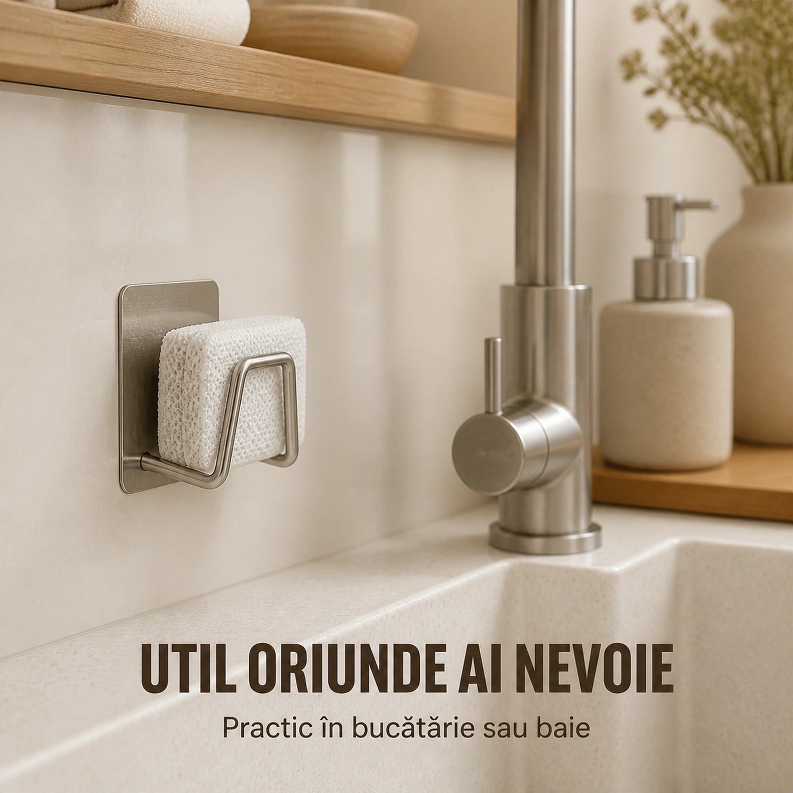 Suport Baie HASEPE® Autocolant Multifunctional din Otel Inoxidabil, Suport Burete 5x3x5 cm