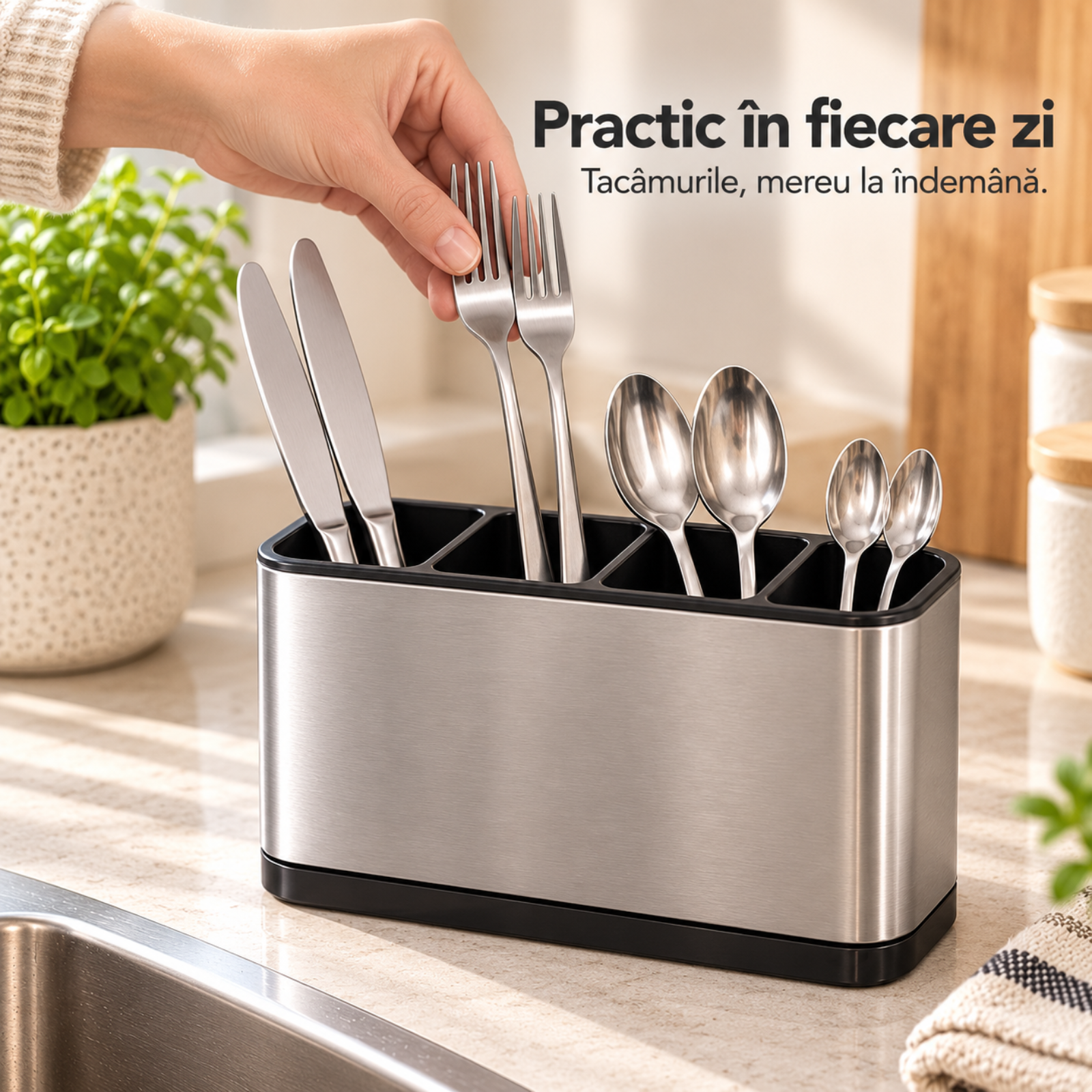 Suport Tacamuri Hasepe® din Inox, 4 Compartimente, 18x9x13 cm, Scurgere in Chiuveta