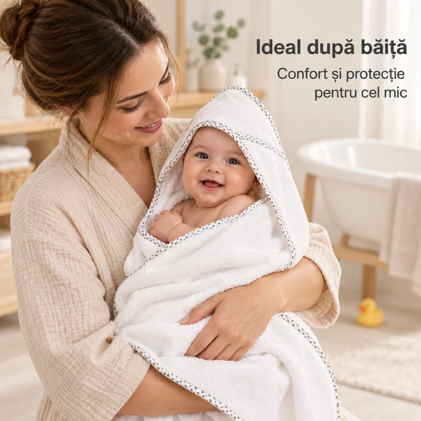 Prosop cu Gluga HASEPE®, din Bumbac, Alb cu Stele Gri, 75x75 cm
