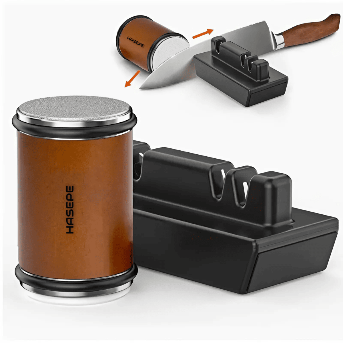 Ascutitor Cutite Rulant Profesional 5 in 1 HASEPE, Piatra Diamantata cu 2 Granulatii (400/1000), Suport Magnetic 15°/20°, Multifunctional, Pentru Cutite si Lame Ceramica