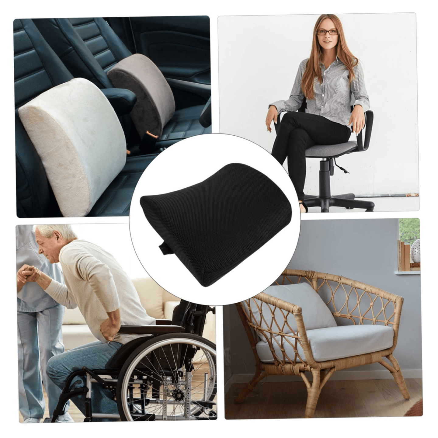 Pernă lombară ortopedică cu spumă memorie HASEPE, suport ergonomic spate, curea reglabila, husă respirabilă, pentru birou, scaun auto și acasă - HASEPE