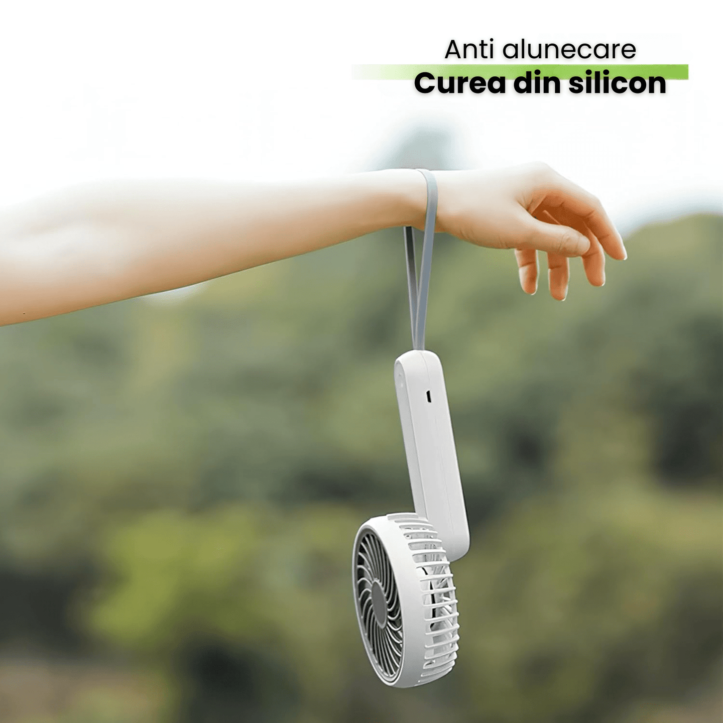 Ventilator portabil pliabil USB HASEPE, 3 viteze, rotire 180°, diametru 21 cm, autonomie 1,5–5 ore, compact si silentios, ideal pentru birou, plaja, calatorii, alb - HASEPE