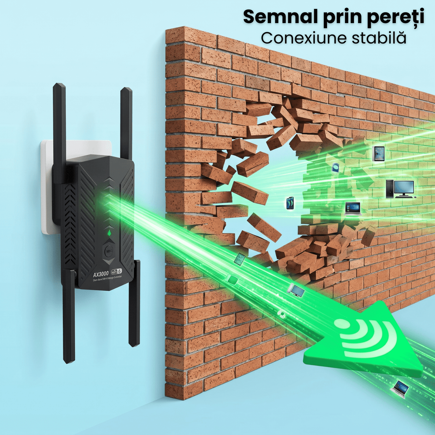 WiFi Repeater HASEPE® 3000Mbps WiFi Extender Dual Band 2.4GHz 5GHz, Amplificator WiFi Cu 4 Antene, WiFi Repeater Cu Port LAN Gigabit, WiFi Extender Mesh WPS, Amplificator WiFi Pentru Casa, Repeater Se - HASEPE