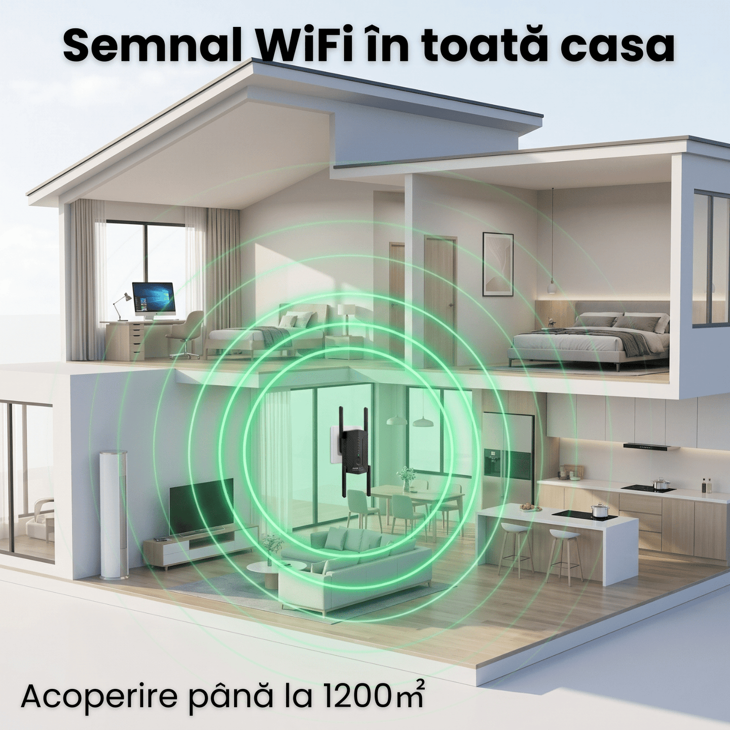 WiFi Repeater HASEPE® 3000Mbps WiFi Extender Dual Band 2.4GHz 5GHz, Amplificator WiFi Cu 4 Antene, WiFi Repeater Cu Port LAN Gigabit, WiFi Extender Mesh WPS, Amplificator WiFi Pentru Casa, Repeater Se - HASEPE
