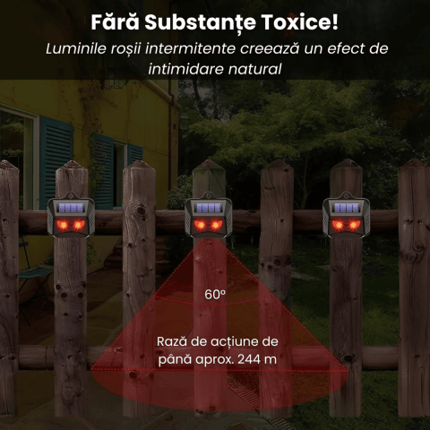 Dispozitiv Anti Daunatori Solar HASEPE, Alungator Pisici, Caini, Pasari si Serpi, LED Rosu Simulare Ochi Pradator, Protectie Gradina si Ferma, Ecologic, Rezistent Intemperii - HASEPE