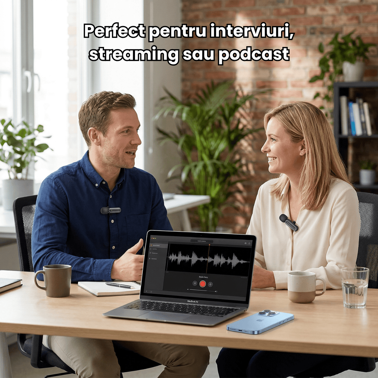 Microfon Lavaliera HASEPE Wireless 2.4G Auto Connect, Microfon Lavaliera Pentru Telefon, Streaming Live Si Interviuri, Microfon Wireless Lavaliera Cu Reducere Zgomot, Microfon Lavaliera Omnidirectiona - HASEPE