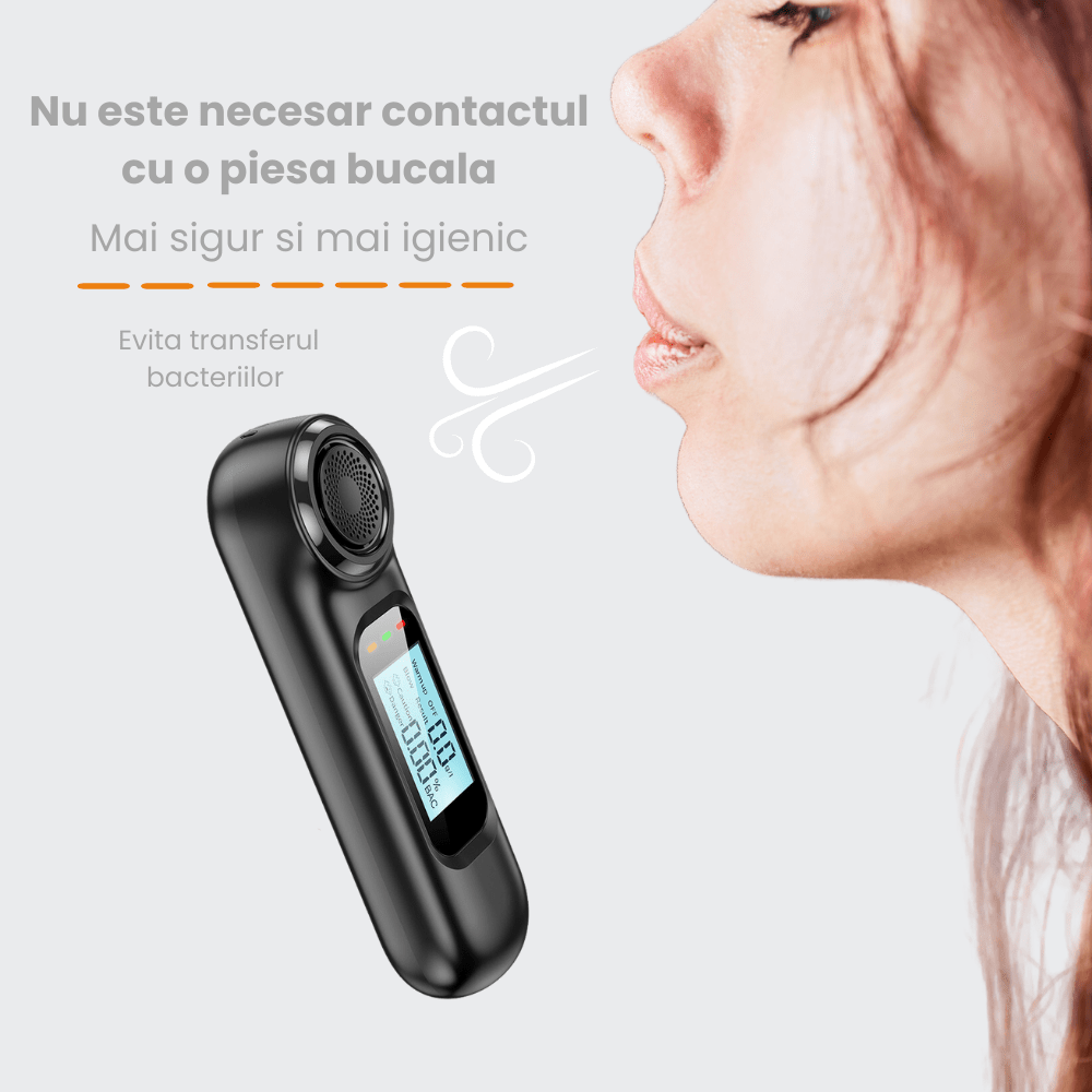 Etilotest Profesional HASEPE, Fara Contact, Alcoolmetru Digital, Calibrare Automata, Acuratete +/ - 0,01% BAC, LCD Color, USB - C, 300 Testari, Negru Mat - HASEPE