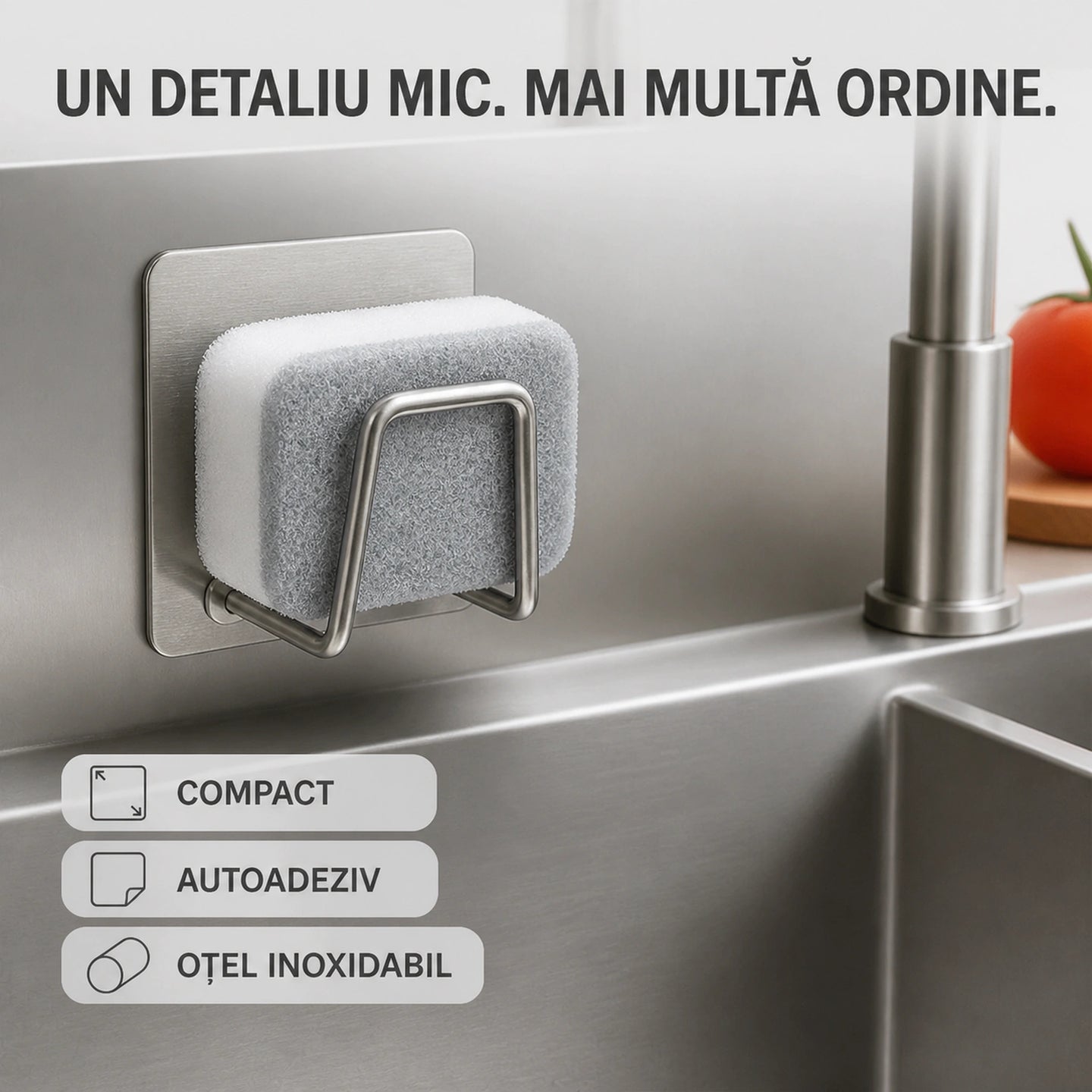 Suport Baie HASEPE® Autocolant Multifunctional din Otel Inoxidabil, Suport Burete 5x3x5 cm