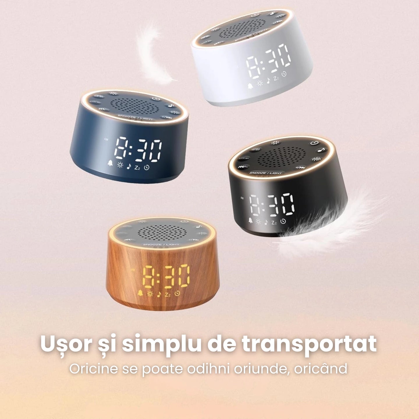 Aparat Sunete Albe HASEPE® Pentru Bebelusi, Aparat White Noise Cu Ceas Si Alarma