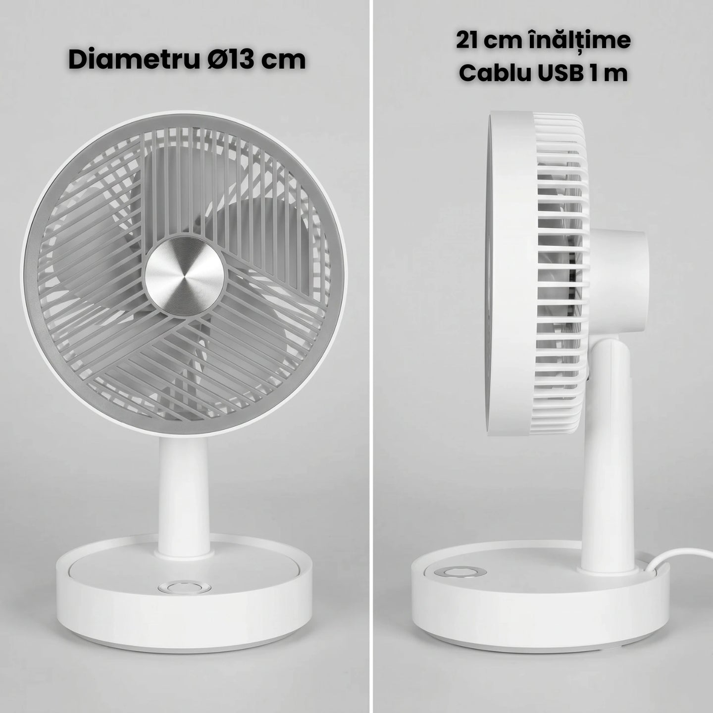 Ventilator USB HASEPE® De Birou 13 cm, Ventilator USB Cu 3 Trepte De Viteza, Ventilator Birou Silentios 4W
